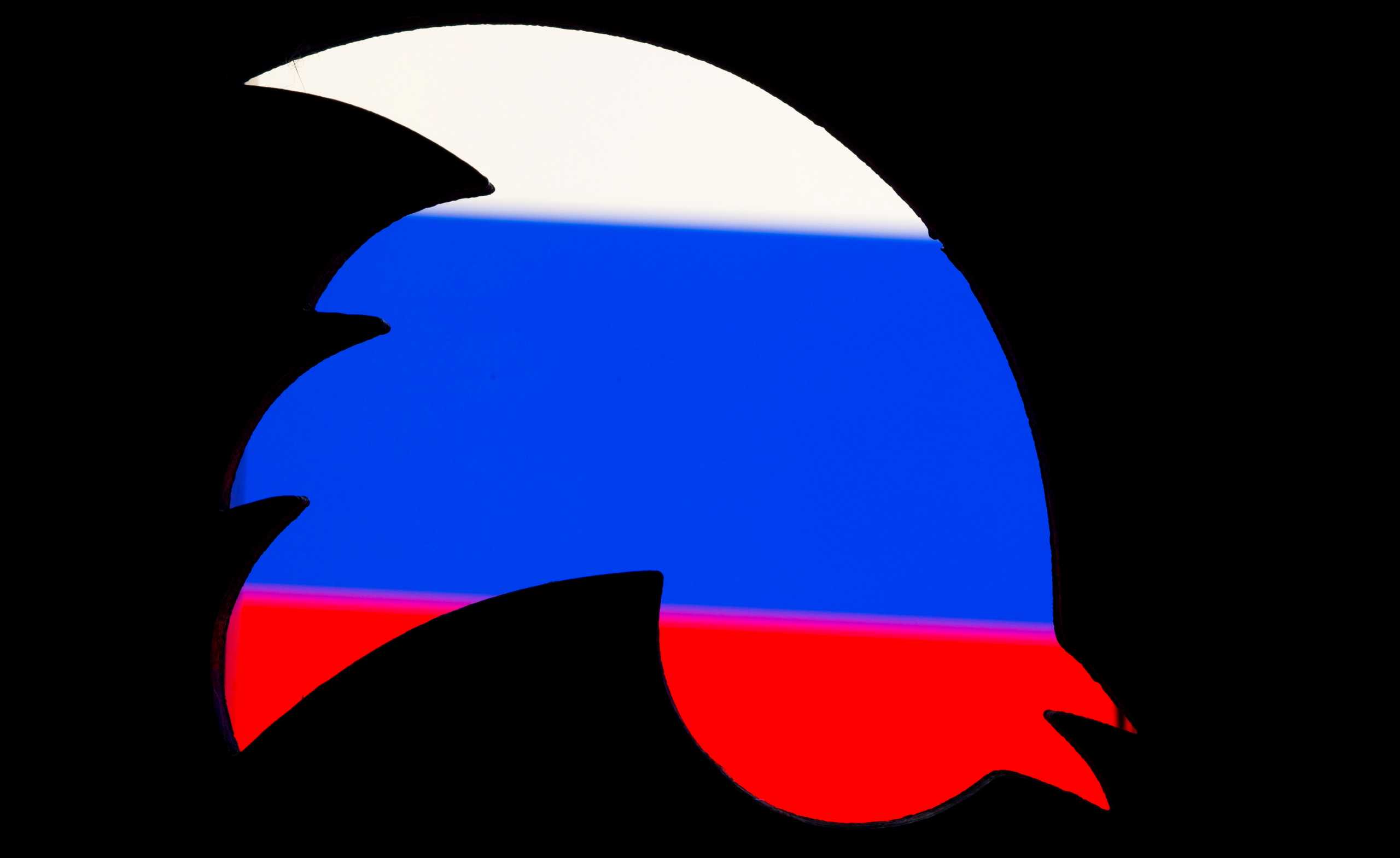 FILE PHOTO: A 3D-printed Twitter logo is pictured in front of a displayed Russian flag in this illustration taken March 10, 2021. REUTERS