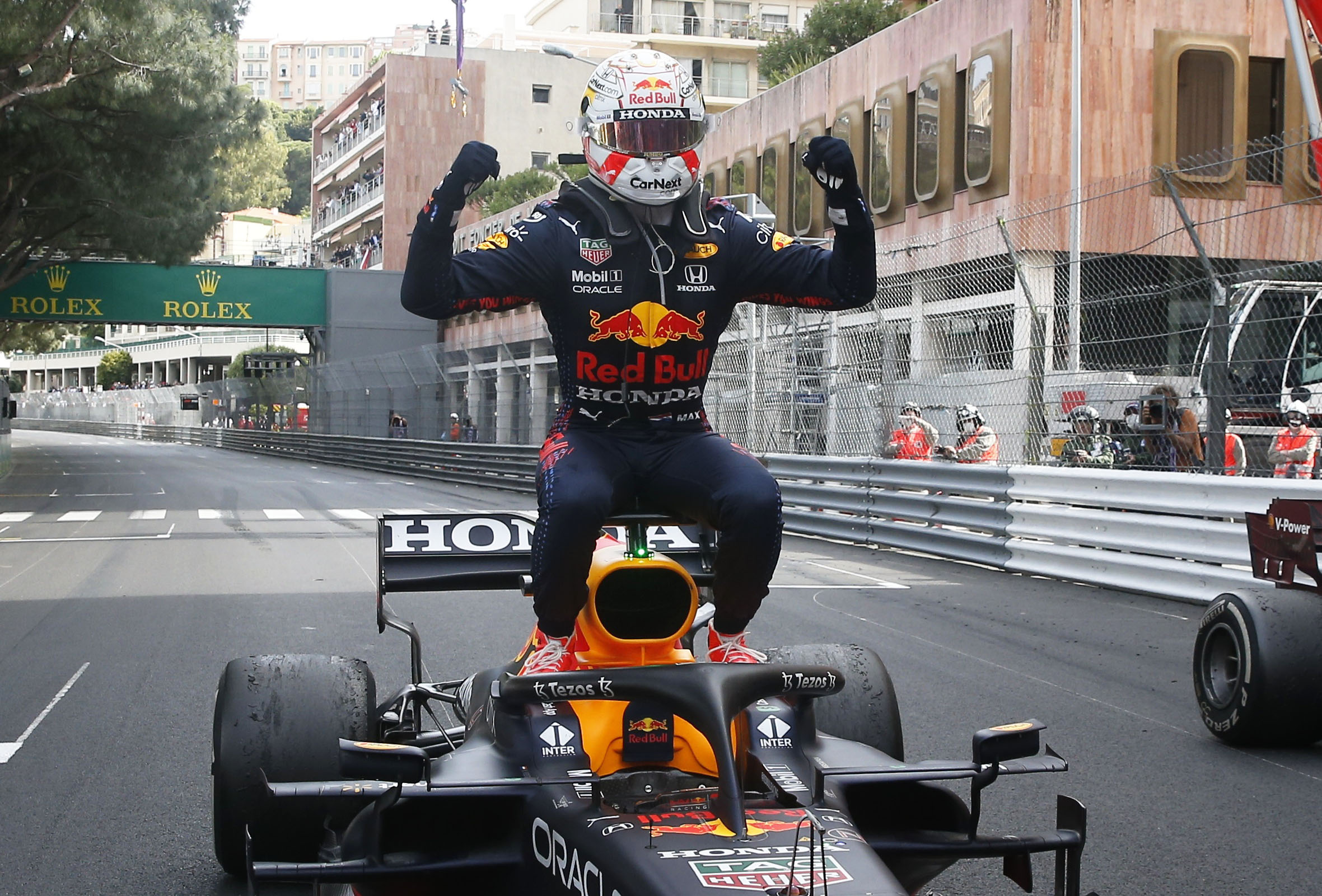 Formula One F1 - Monaco Grand Prix - Circuit de Monaco, Monte Carlo, Monaco - May 23, 2021 Red Bull's Max Verstappen celebrates winning the race Pool via REUTERS