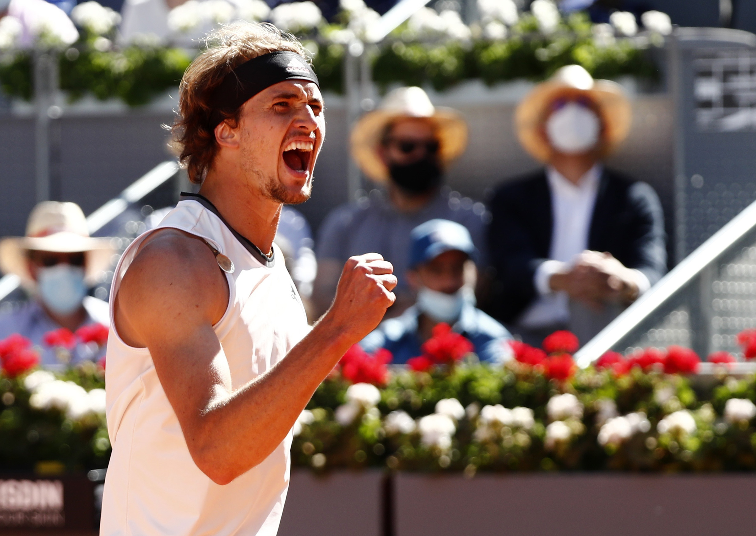 Tennis - ATP Masters 1000 - Madrid Open - Caja Magica, Madrid, Spain - May 7, 2021  Germany's Alexander Zverev celebrates winning his quarter final match against Spain's Rafael Nadal REUTERS