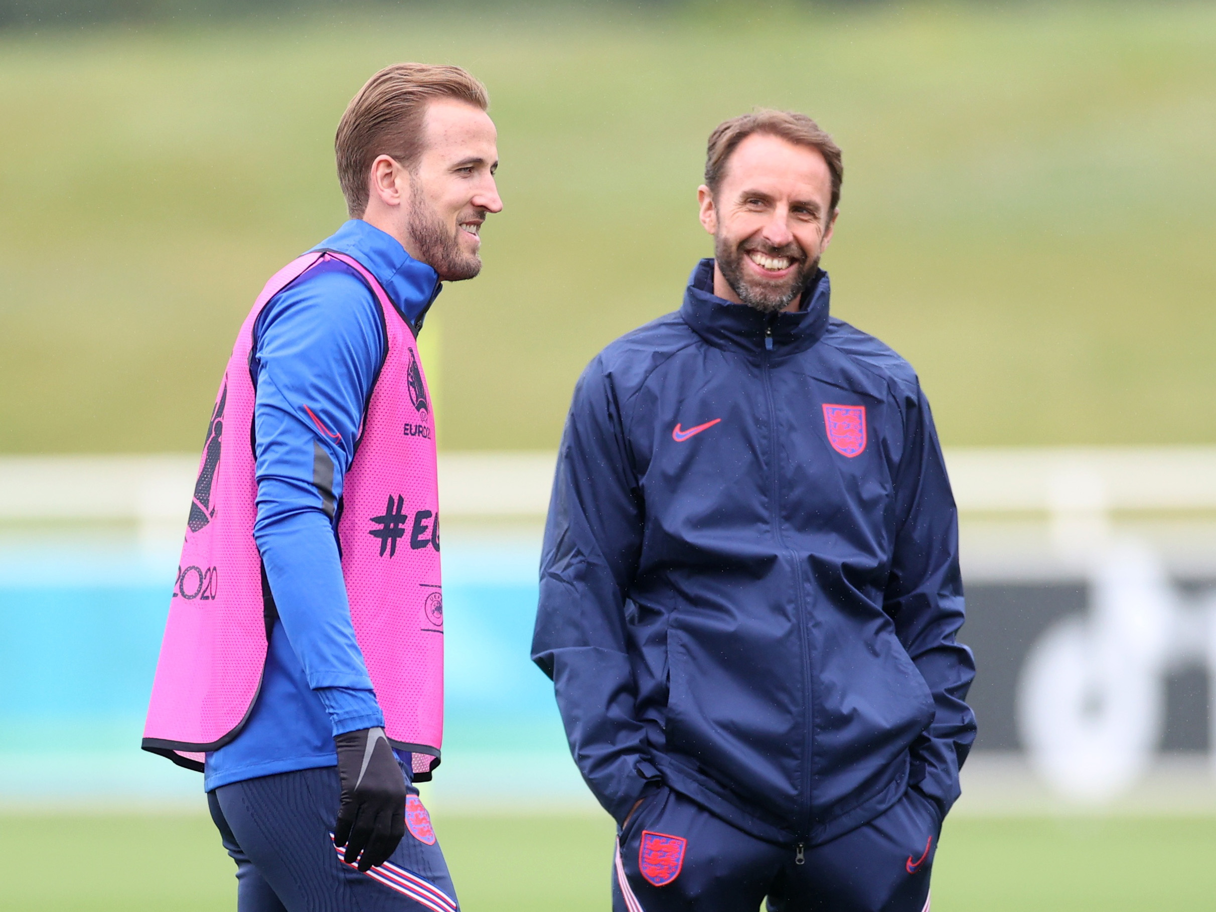 Soccer Football - Euro 2020 - England training -  St. George's Park, Burton Upon Trent, Britain - June 28, 2021 England manager Gareth Southgate and Harry Kane during training REUTERS