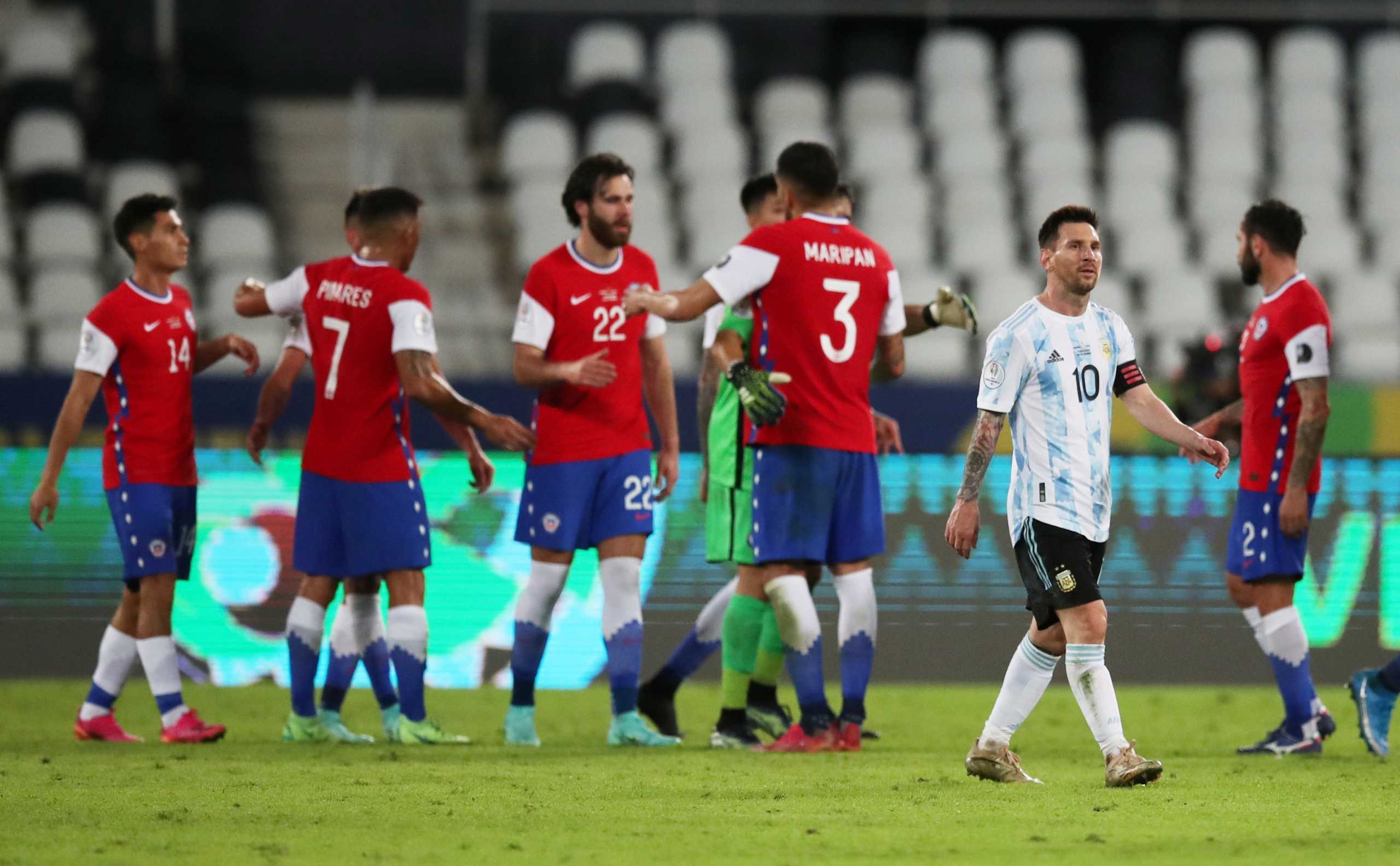 Soccer Football - Copa America 2021 - Group A - Argentina v Chile - Estadio Nilton Santos, Rio de Janeiro, Brazil - June 14, 2021 Argentina's Lionel Messi looks dejected after the match REUTERS