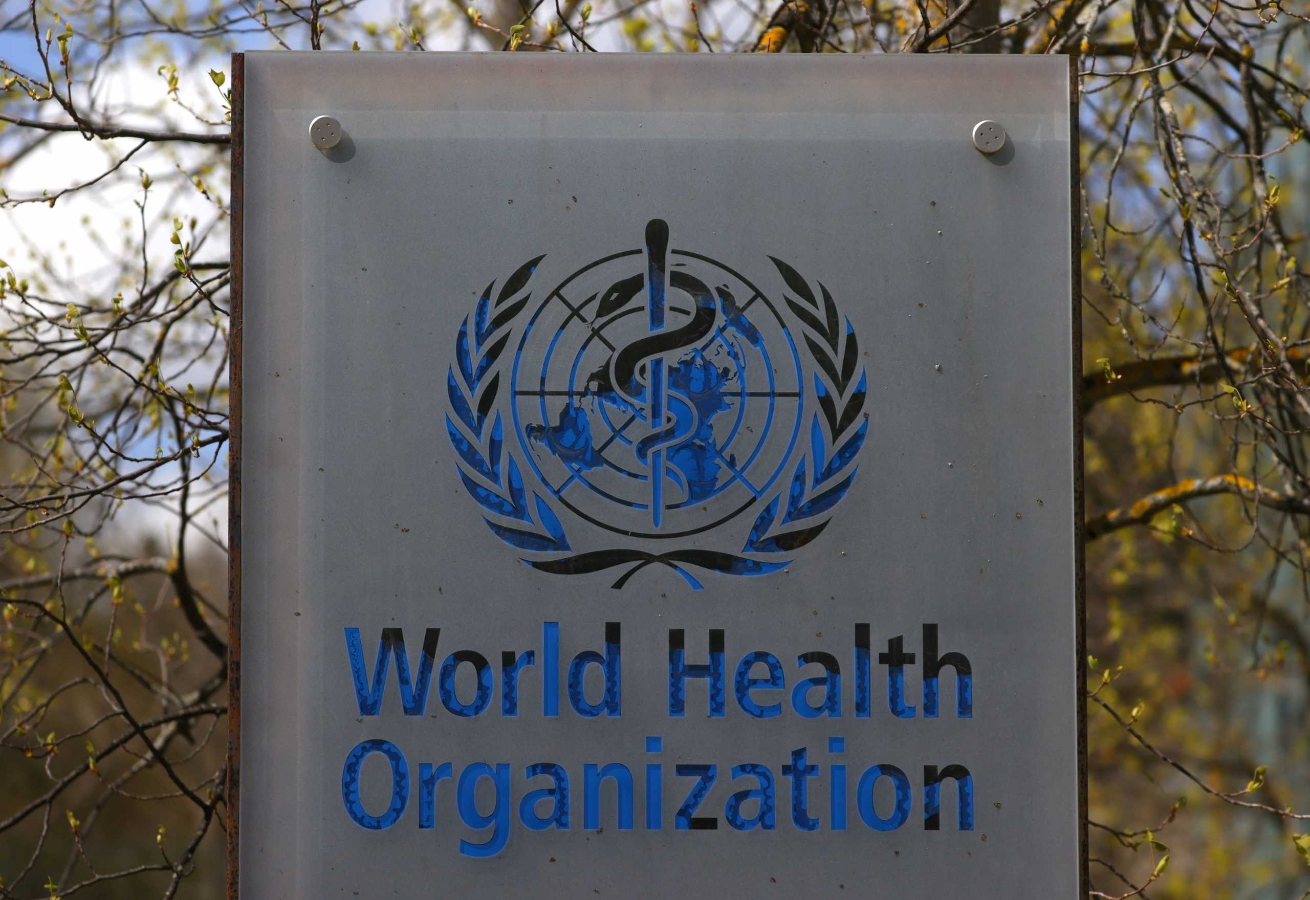 FILE PHOTO: A logo is pictured outside a building of the World Health Organization (WHO) during an executive board meeting on update on the coronavirus disease (COVID-19) outbreak, in Geneva, Switzerland, April 6, 2021. REUTERS