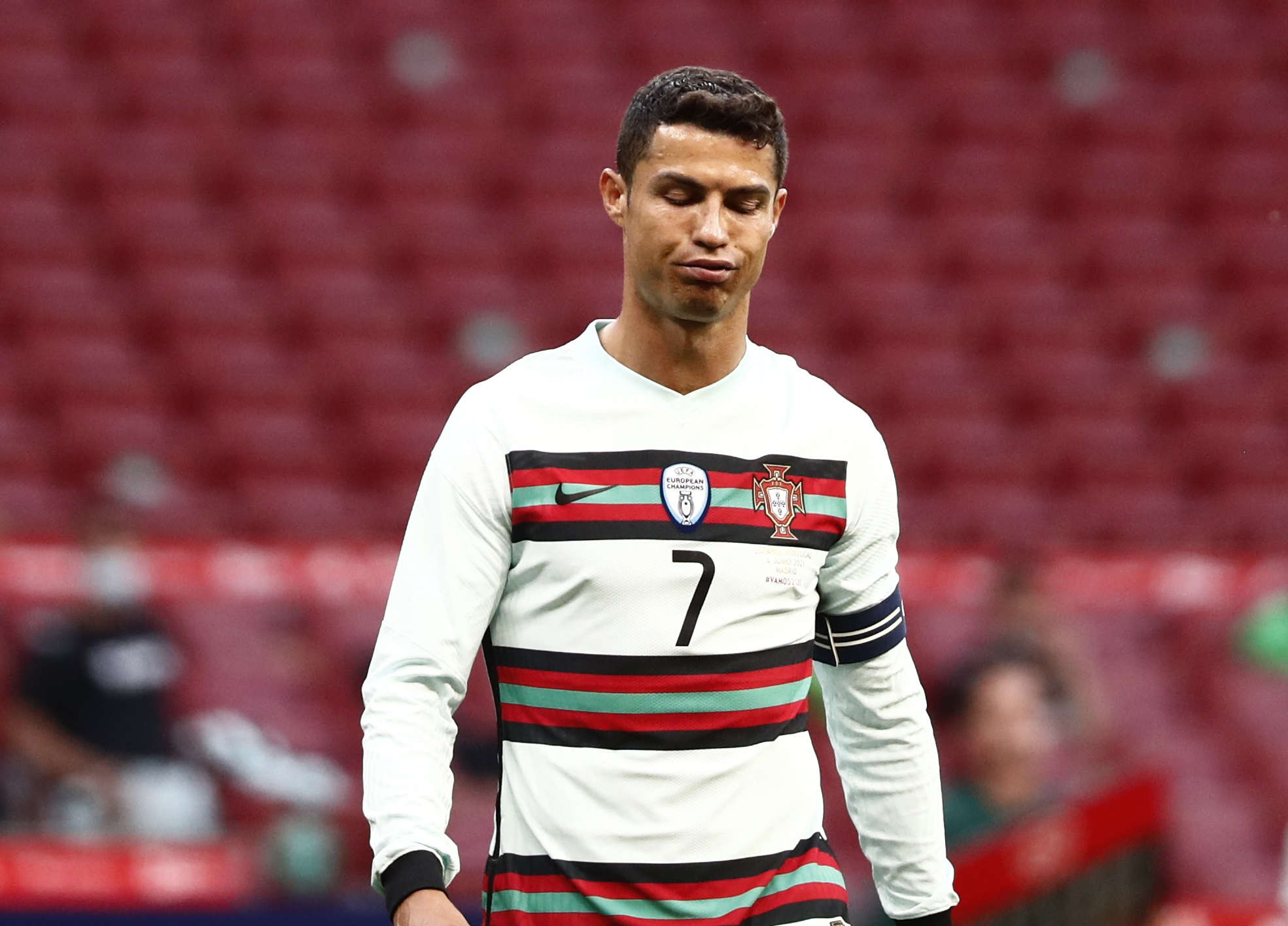 Soccer Football - International Friendly - Spain v Portugal - Wanda Metropolitano, Madrid, Spain - June 4, 2021 Portugal's Cristiano Ronaldo reacts REUTERS