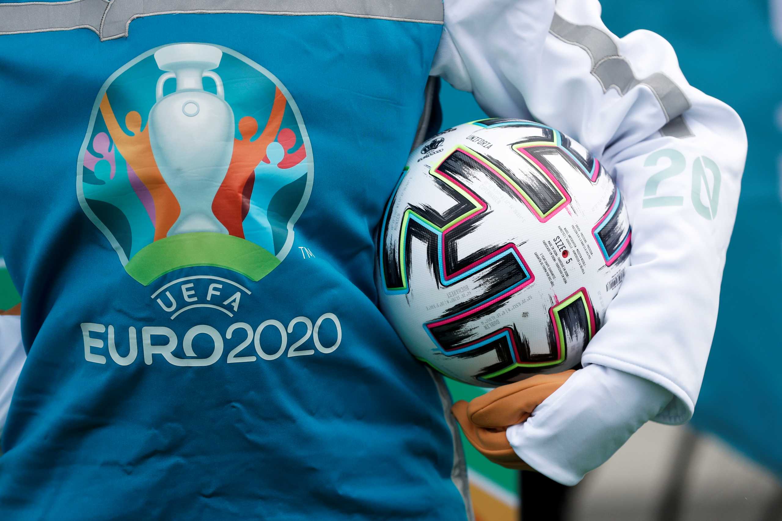 View of the tournament ball as the UEFA European Championship 2020 trophy is displayed outside King's Cross railway station in London, Britain, June 4, 2021. REUTERS
