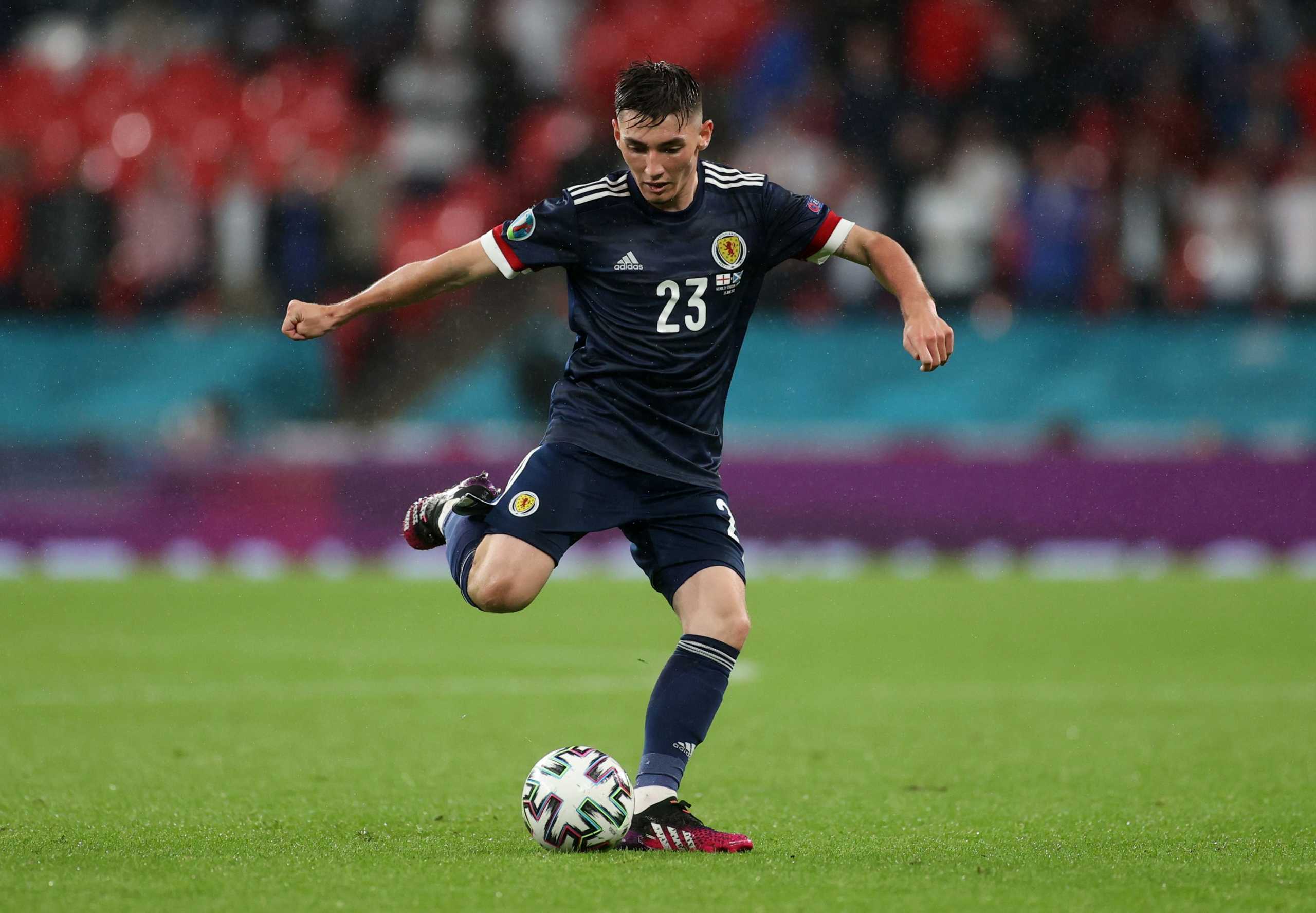 FILE PHOTO: Soccer Football - Euro 2020 - Group D - England v Scotland - Wembley Stadium, London, Britain - June 18, 2021 Picture taken June 18, 2021 Scotland's Billy Gilmour in action Pool via REUTERS