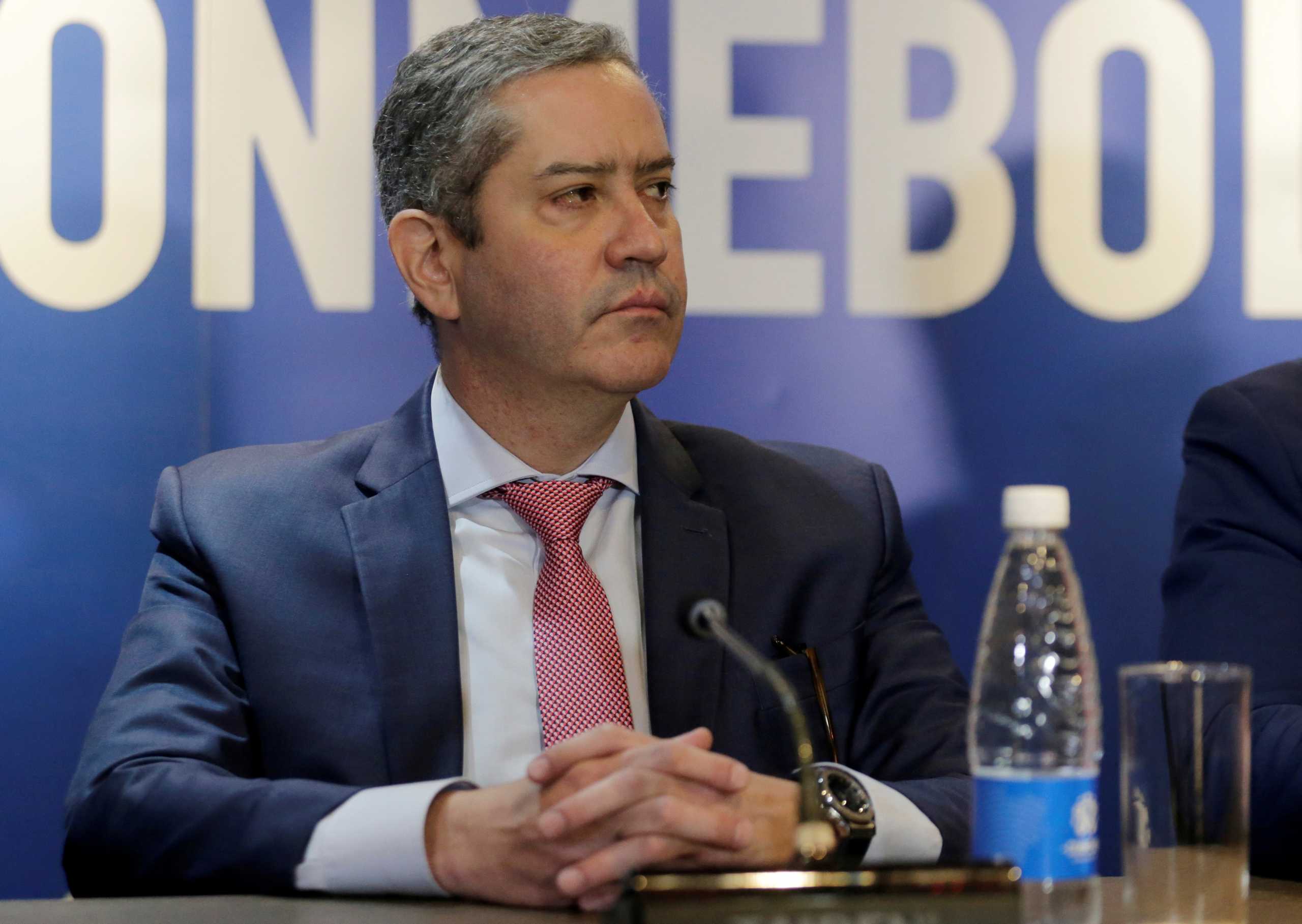 FILE PHOTO: Soccer - Conmebol Summit for Copa Libertadores - Conmebol Headquarters, Luque, Paraguay - November 5, 2019   President of Brazilian Soccer Confederation, Rogerio Caboclo during the press conference after the Monumental de Lima was chosen to host the Libertadores Final 2019  REUTERS