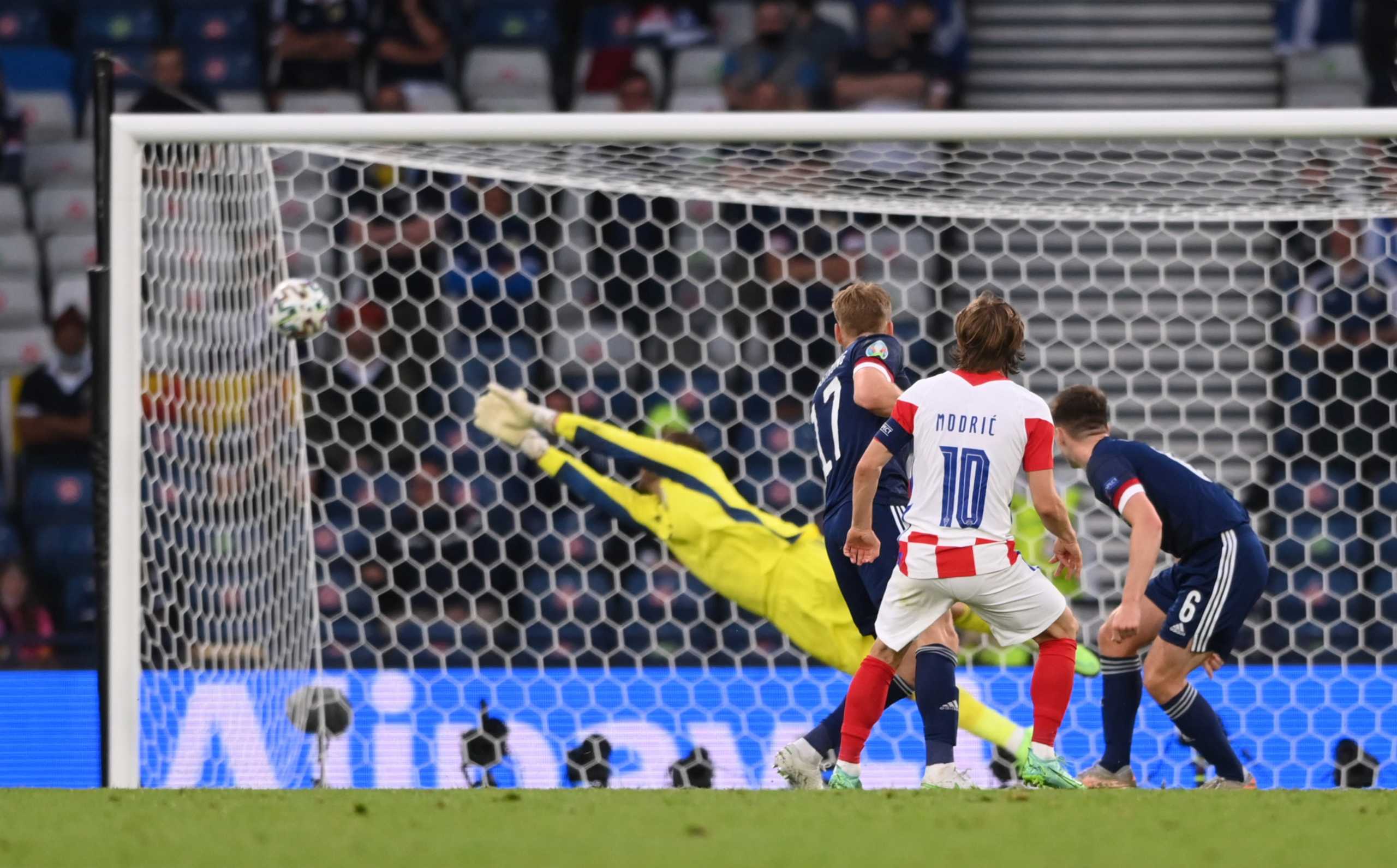 Soccer Football - Euro 2020 - Group D - Croatia v Scotland - Hampden Park, Glasgow, Scotland, Britain - June 22, 2021 Croatia's Luka Modric scores their second goal Pool via REUTERS