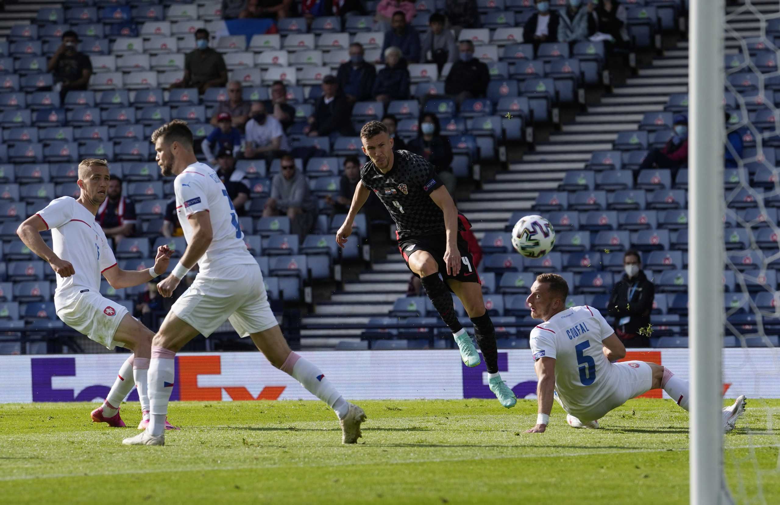 Soccer Football - Euro 2020 - Group D - Croatia v Czech Republic - Hampden Park, Glasgow, Scotland, Britain - June 18, 2021 Croatia's Ivan Perisic scores their first goal Pool via REUTERS