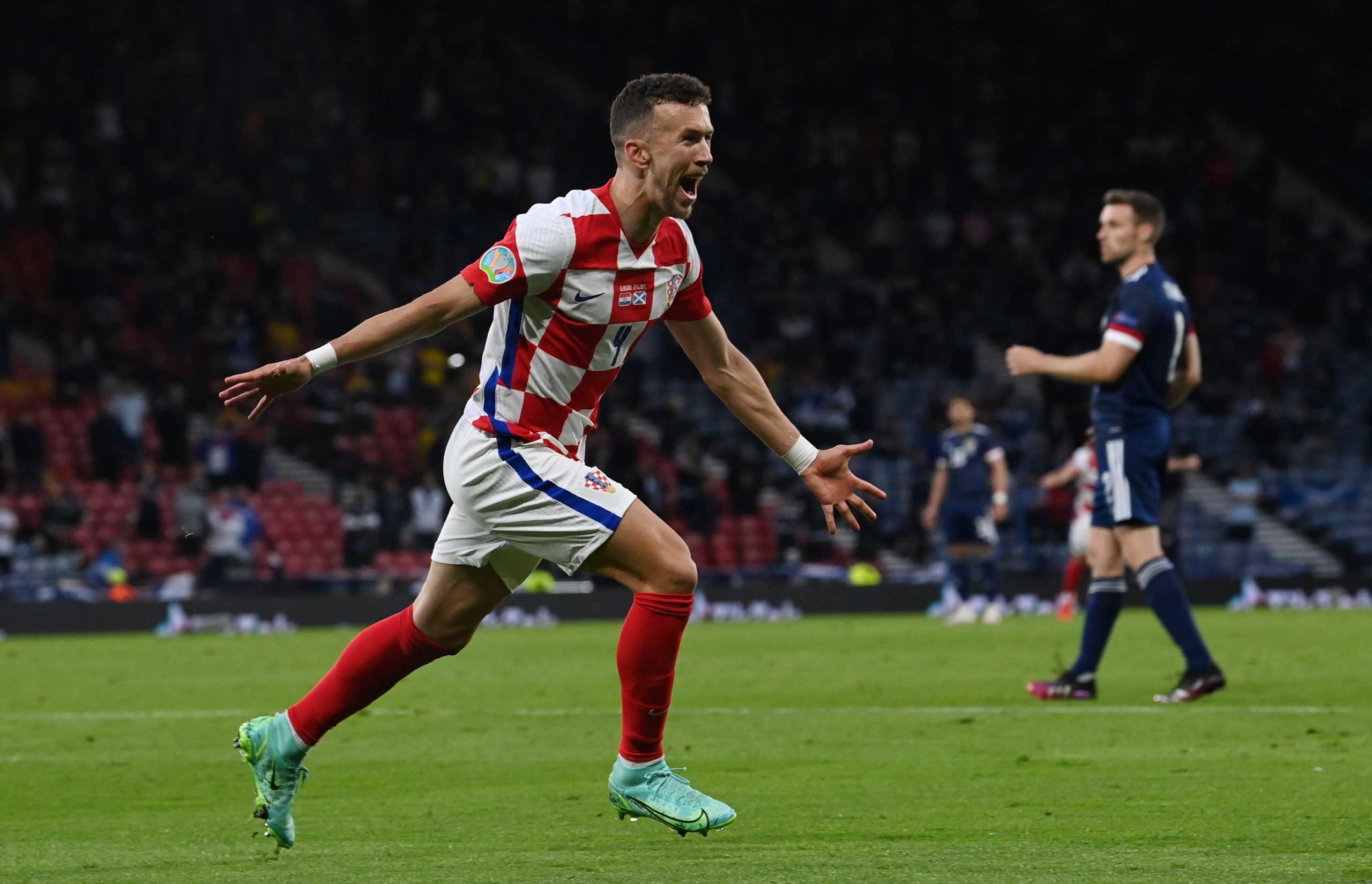 Soccer Football - Euro 2020 - Group D - Croatia v Scotland - Hampden Park, Glasgow, Scotland, Britain - June 22, 2021 Croatia's Ivan Perisic celebrates scoring their third goal Pool via REUTERS