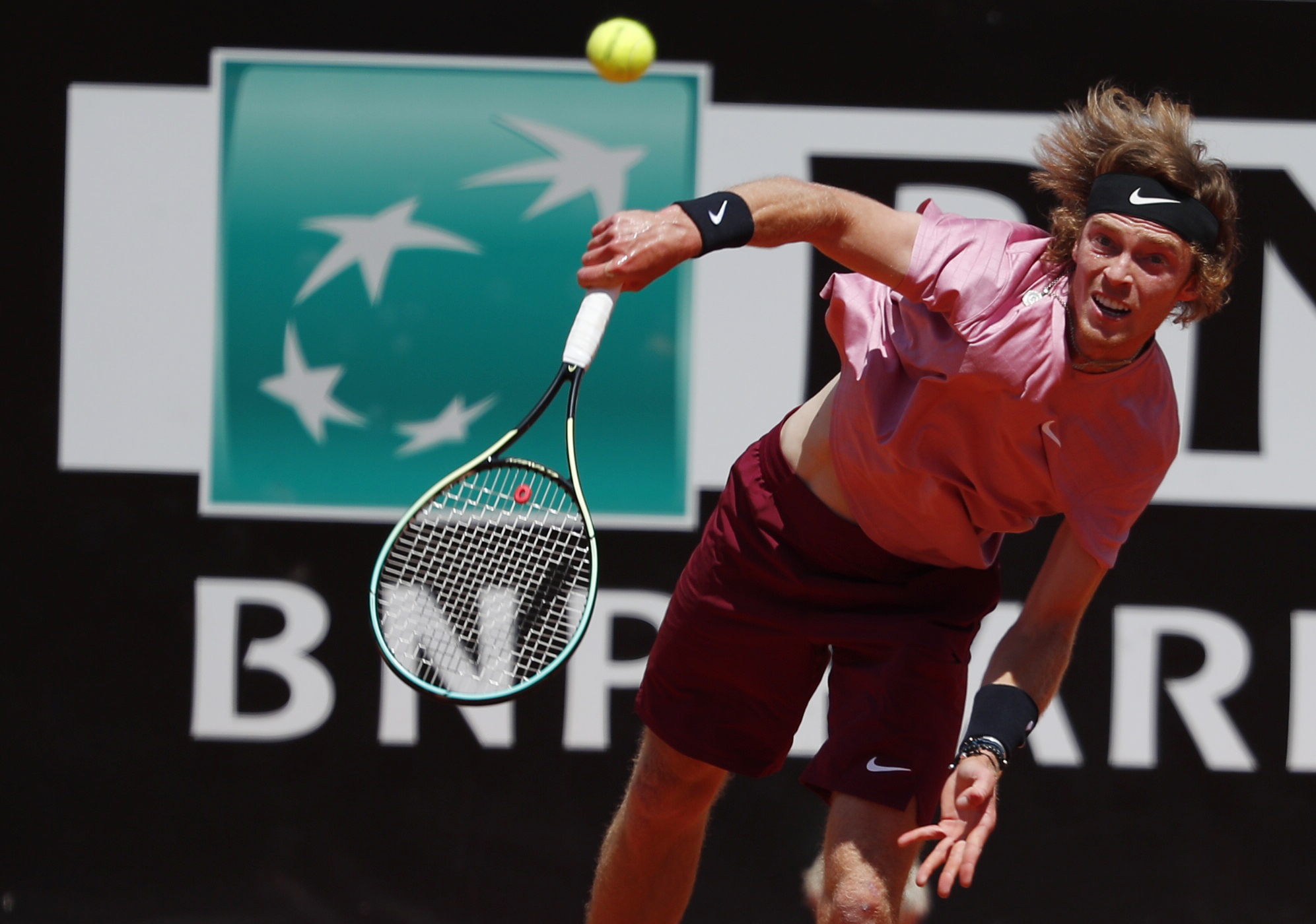 Tennis - ATP Masters 1000 - Italian Open - Foro Italico, Rome, Italy - May 15, 2021 Russia's Andrey Rublev in action during his quarter final match against Italy's Lorenzo Sonego REUTERS