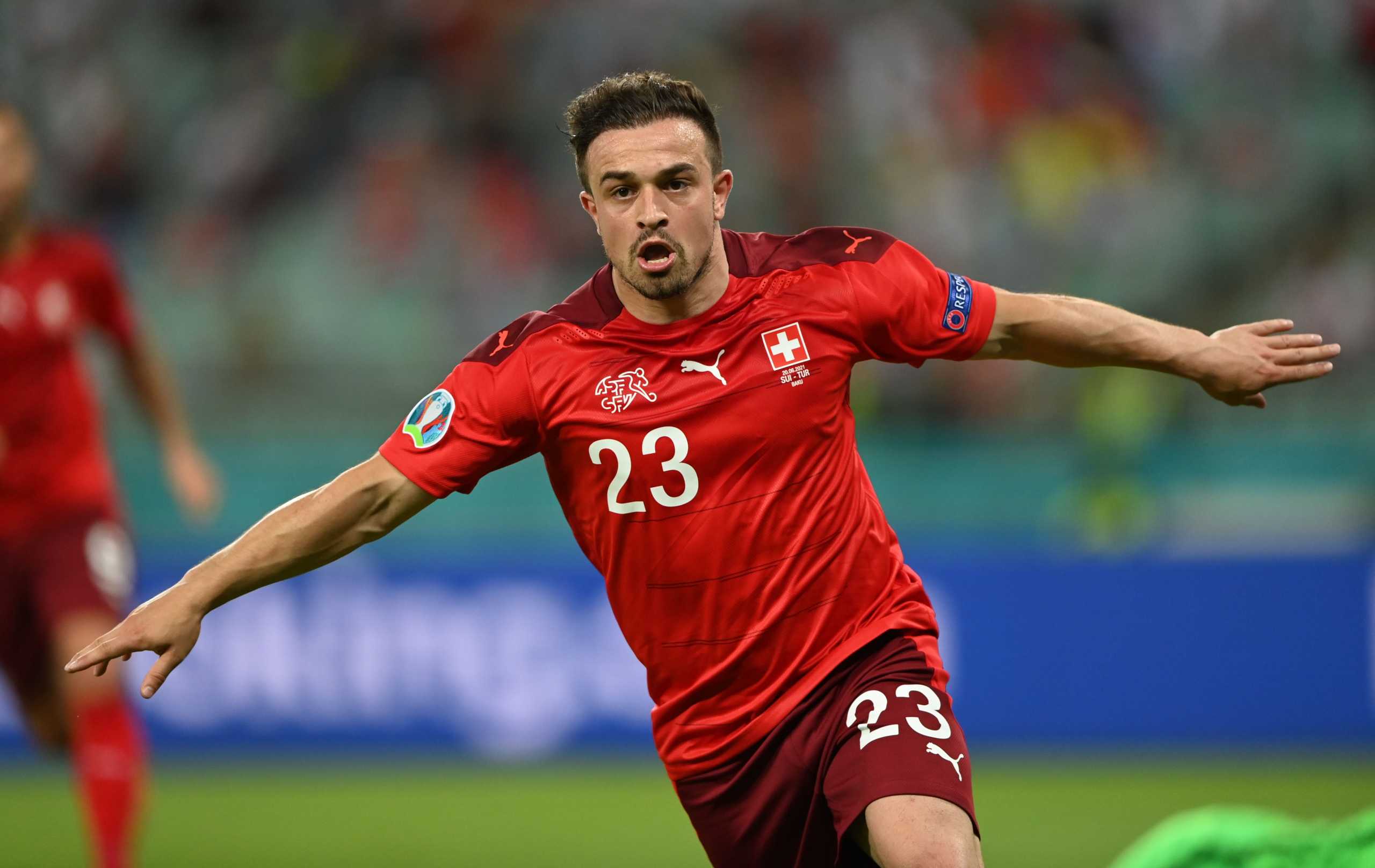 Soccer Football - Euro 2020 - Group A - Switzerland v Turkey - Baku Olympic Stadium, Baku, Azerbaijan - June 20, 2021 Switzerland's Xherdan Shaqiri celebrates scoring their third goal Pool via REUTERS