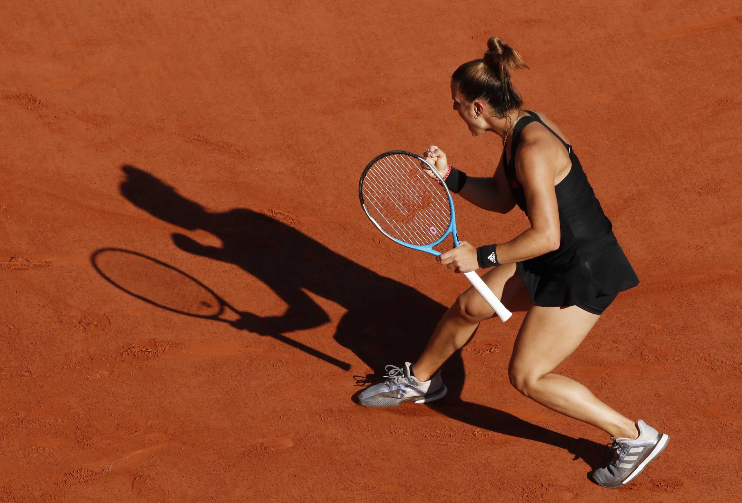 Tennis - French Open - Roland Garros, Paris, France - June 10, 2021 Greece's Maria Sakkari reacts during her semi final match against Czech Republic's Barbora Krejcikova REUTERS