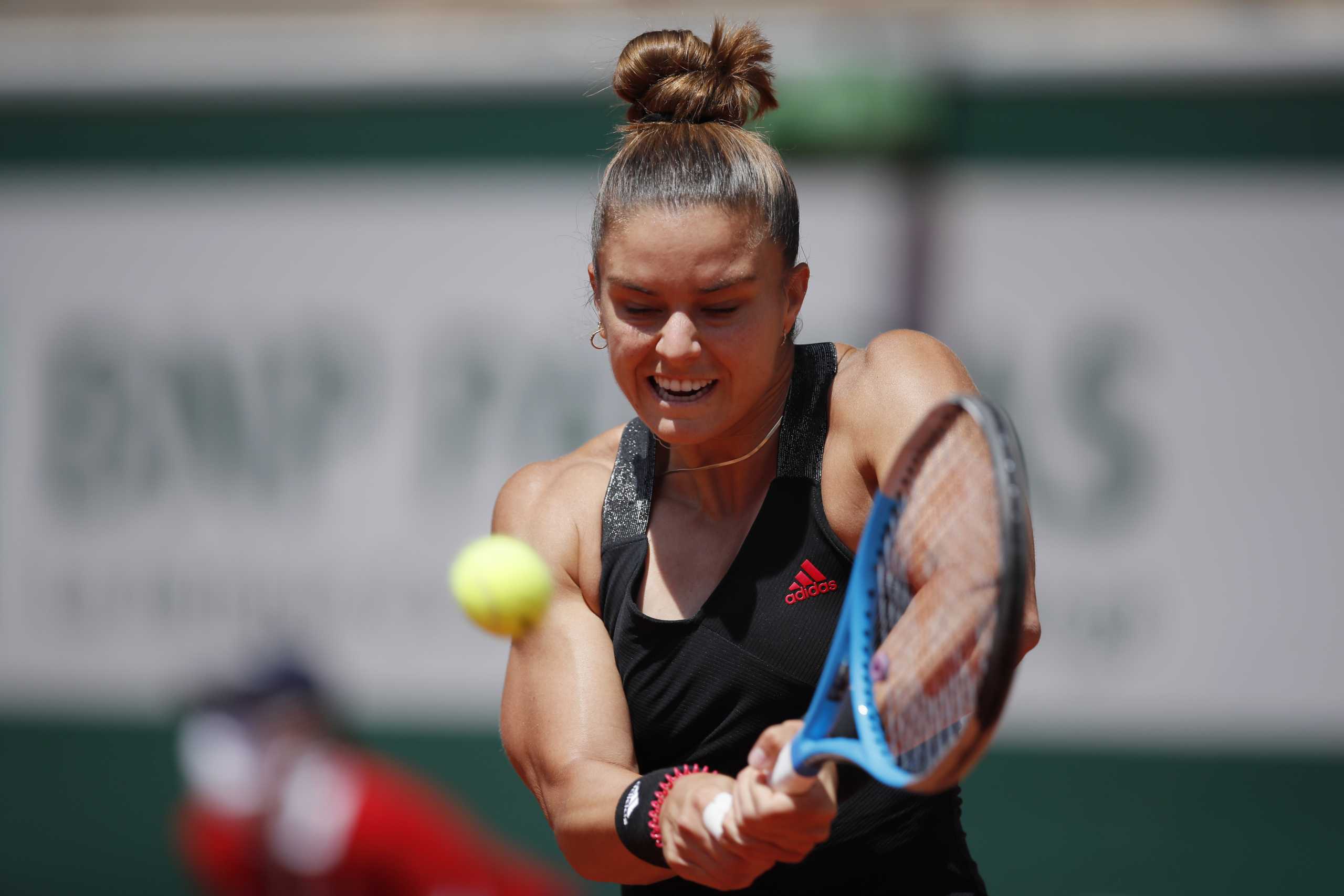 Tennis - French Open - Roland Garros, Paris, France - June 9, 2021  Greece's Maria Sakkari in action during her quarter final match against Poland's Iga Swiatek REUTERS