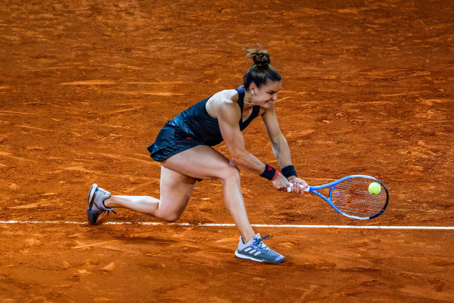epa09177942 Maria Sakkari of Greece in action during her match against Karolina Muchova of Czech Republic at the Mutua Madrid Open tennis tournament in Madrid, Spain, 04 May 2021.  EPA