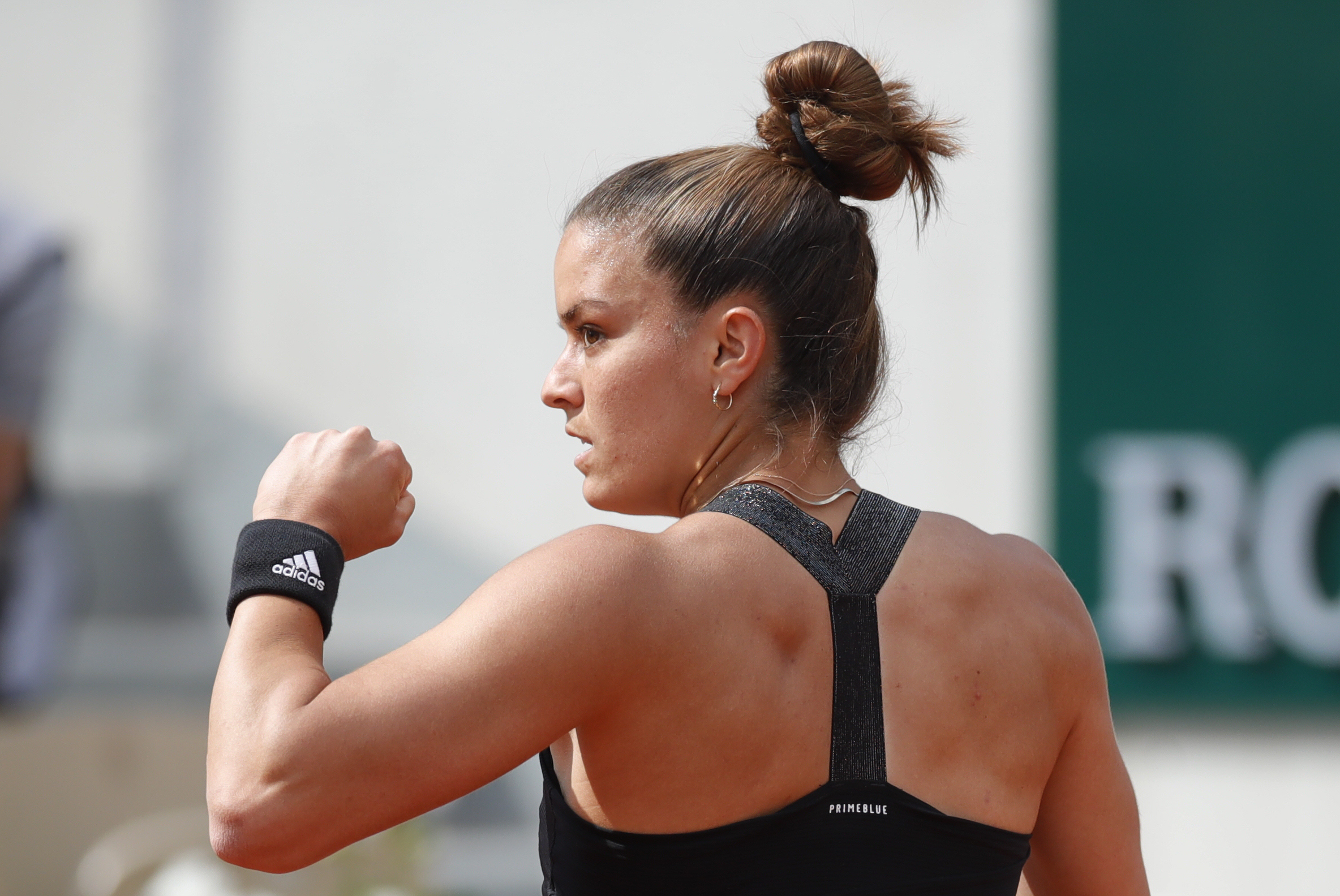 Tennis - French Open - Roland Garros, Paris, France - June 7, 2021 Greece's Maria Sakkari reacts during her fourth round match against Sofia Kenin of the U.S. REUTERS