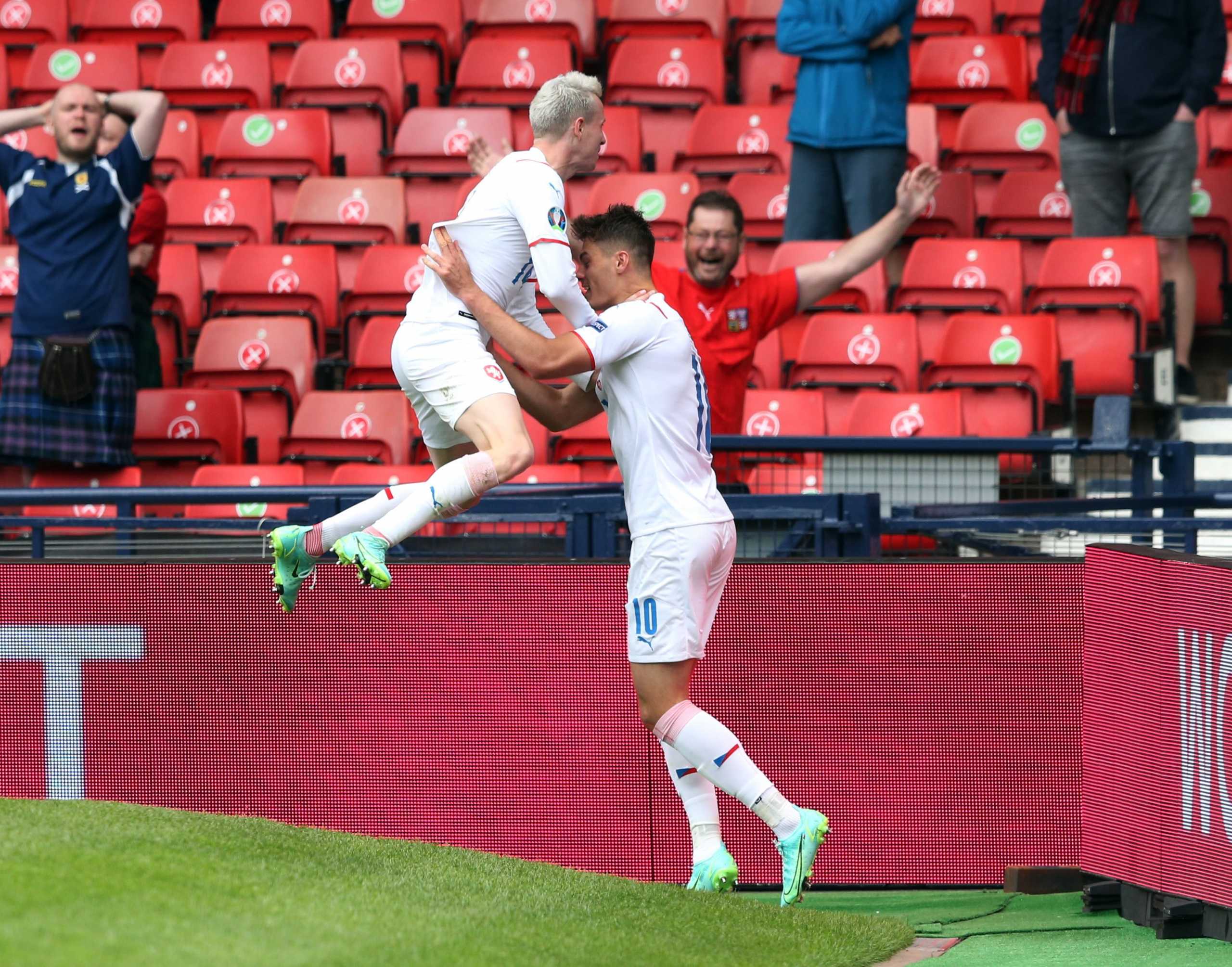 Soccer Football - Euro 2020 - Group D - Scotland v Czech Republic - Hampden Park, Glasgow, Scotland, Britain - June 14, 2021  Czech Republic's Patrik Schick celebrates scoring their second goal Pool via REUTERS