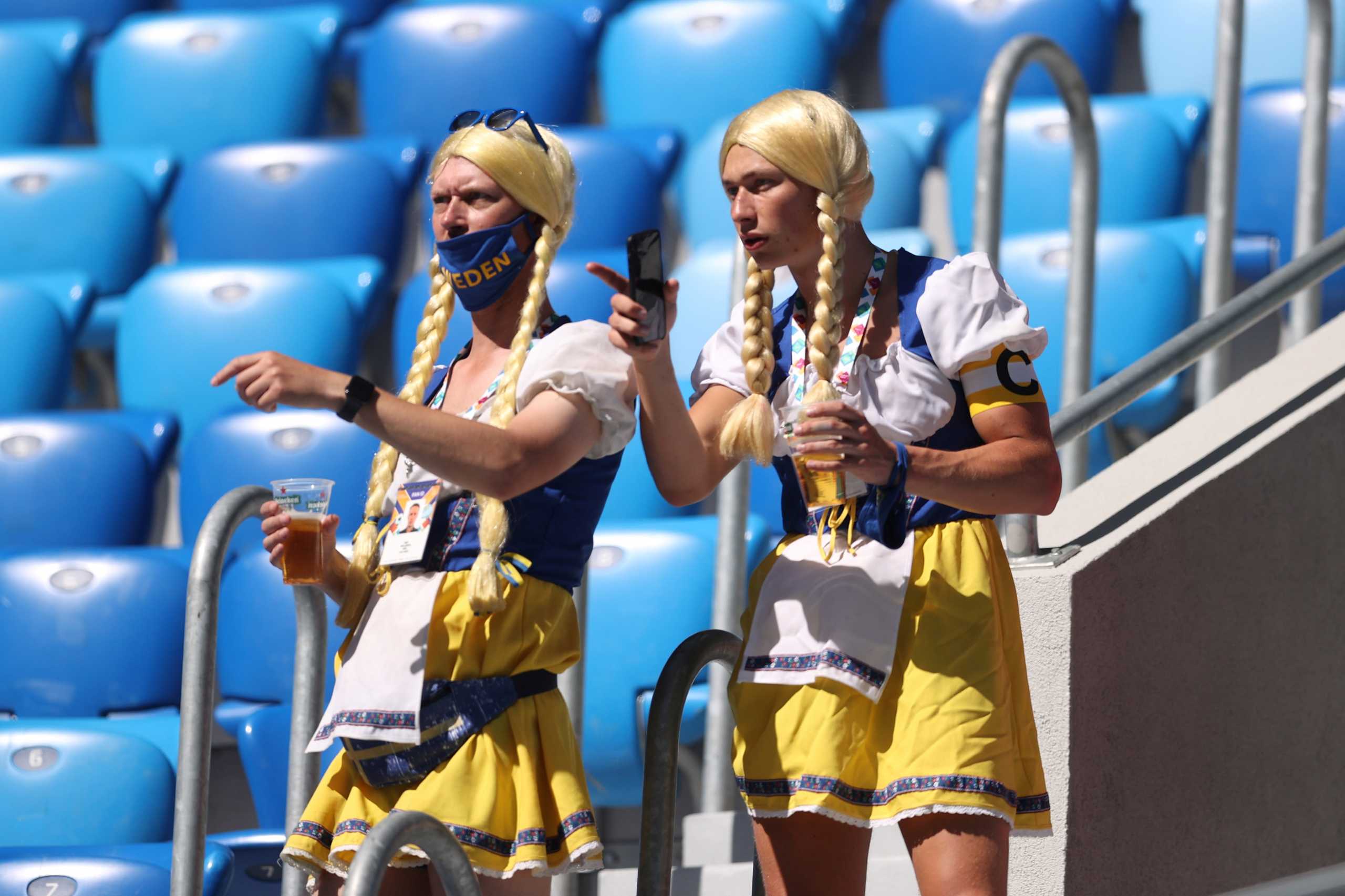 Soccer Football - Euro 2020 - Group E - Sweden v Slovakia - Saint Petersburg Stadium, Saint Petersburg, Russia - June 18, 2021 Sweden fans before the match Pool via REUTERS