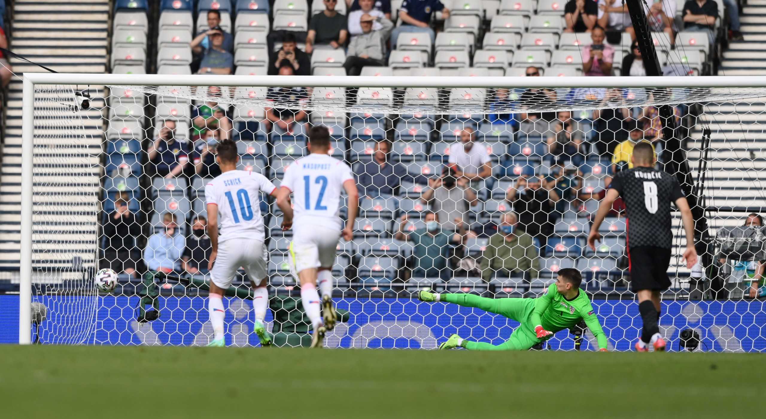 Soccer Football - Euro 2020 - Group D - Croatia v Czech Republic - Hampden Park, Glasgow, Scotland, Britain - June 18, 2021 Czech Republic's Patrik Schick scores their first goal from the penalty spot Pool via REUTERS