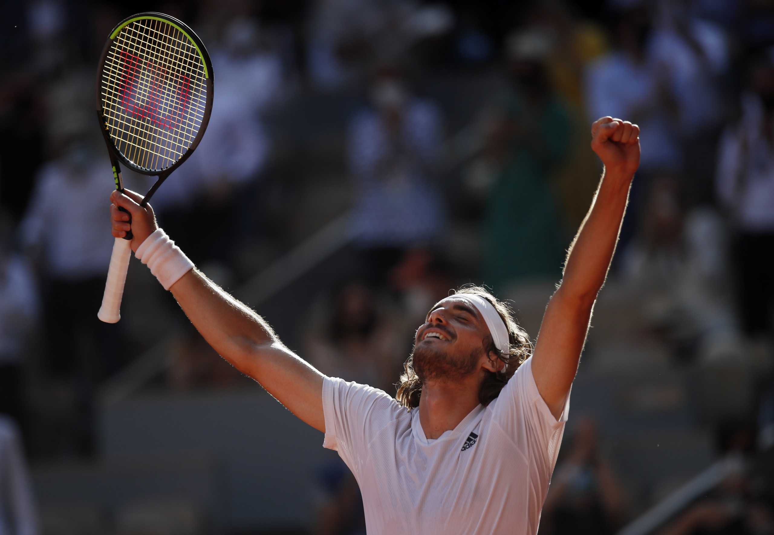 Tennis - French Open - Roland Garros, Paris, France - June 11, 2021 Greece's Stefanos Tsitsipas celebrates winning his semi final match against Germany's Alexander Zverev REUTERS