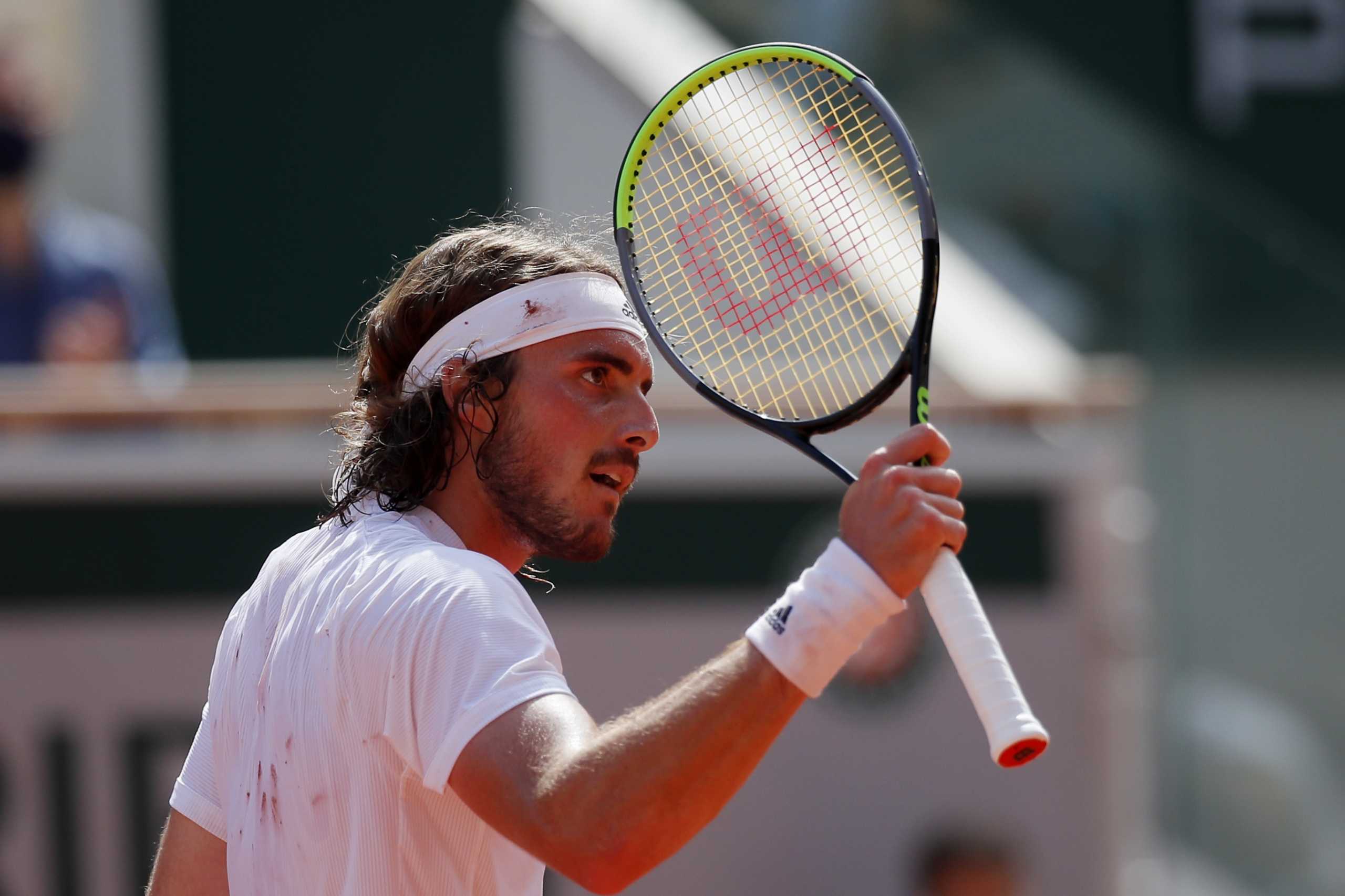 Tennis - French Open - Roland Garros, Paris, France - June 11, 2021 Greece's Stefanos Tsitsipas reacts during his semi final match against Germany's Alexander Zverev REUTERS