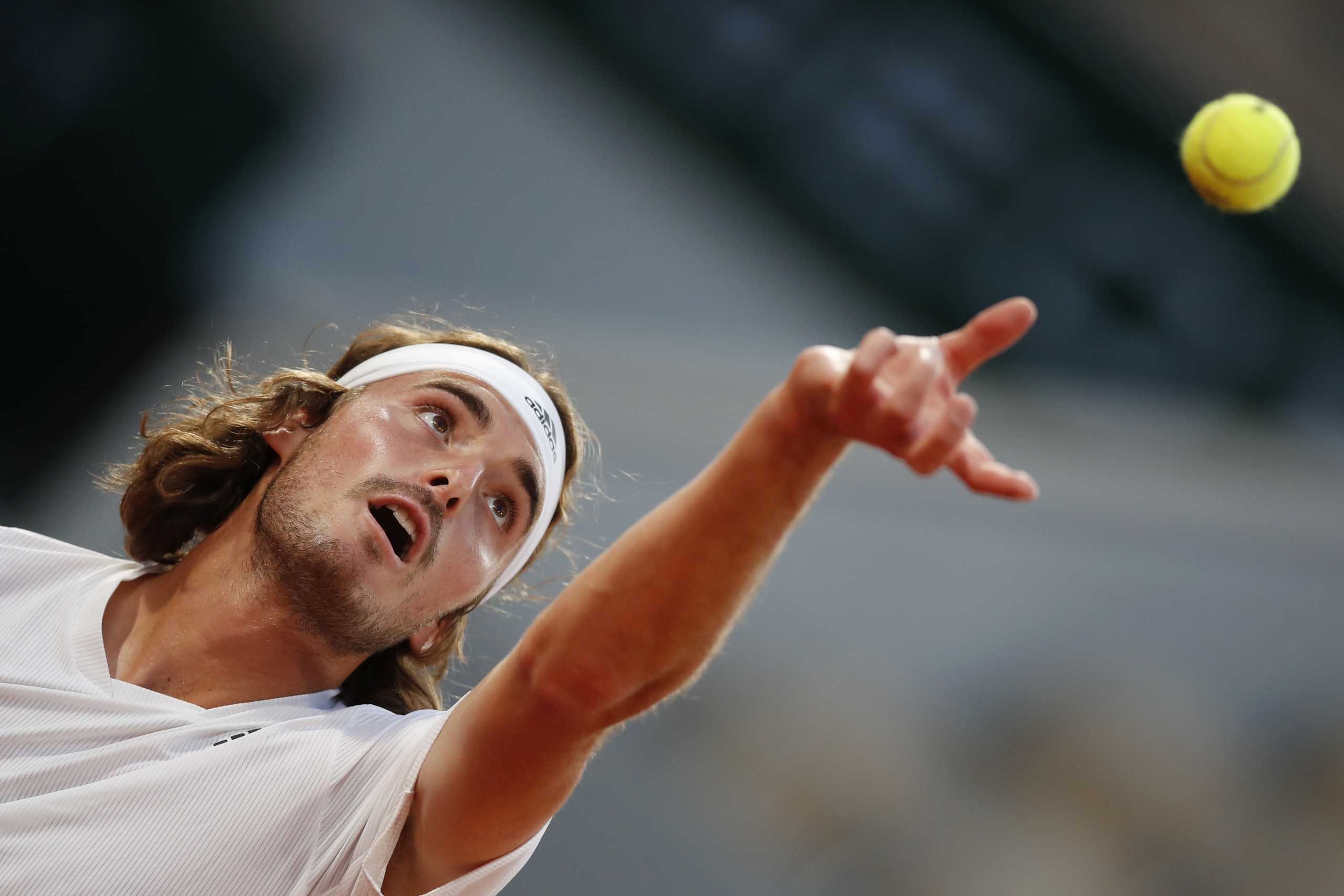 Tennis - French Open - Roland Garros, Paris, France - May 30, 2021 Greece's Stefanos Tsitsipas in action during his first round match against France's Jeremy Chardy REUTERS