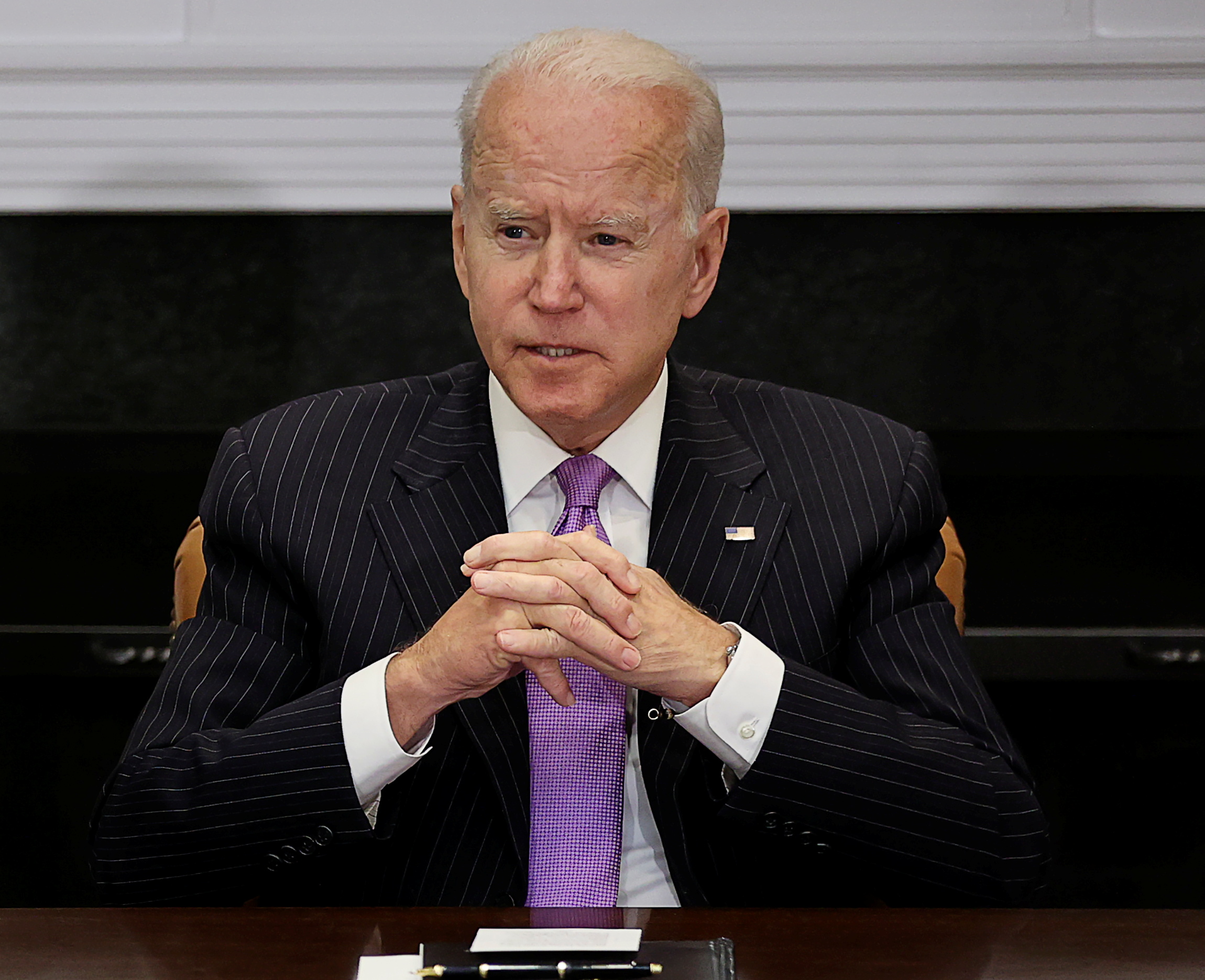 U.S. President Joe Biden speaks during a meeting with emergency management officials to discuss FEMA?s efforts to respond to and prepare for extreme weather events, in the Roosevelt Room at the White House in Washington, U.S., June 22, 2021. REUTERS