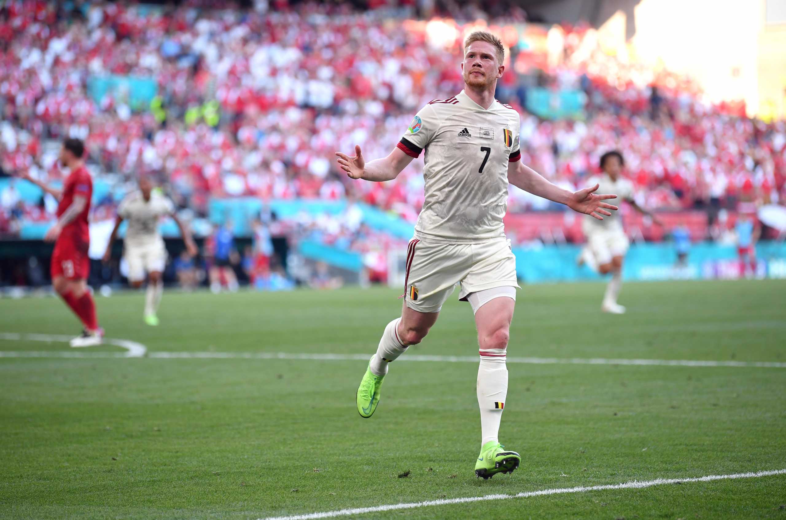 Soccer Football - Euro 2020 - Group B - Denmark v Belgium - Parken Stadium, Copenhagen, Denmark - June 17, 2021 Belgium's Kevin De Bruyne celebrates scoring their second goal Pool via REUTERS