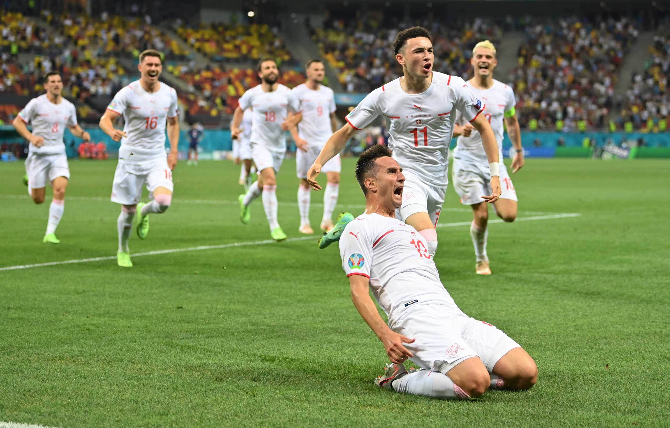 Soccer Football - Euro 2020 - Round of 16 - France v Switzerland - National Arena Bucharest, Bucharest, Romania - June 28, 2021   Switzerland's Mario Gavranovic celebrates scoring their third goal Pool via REUTERS