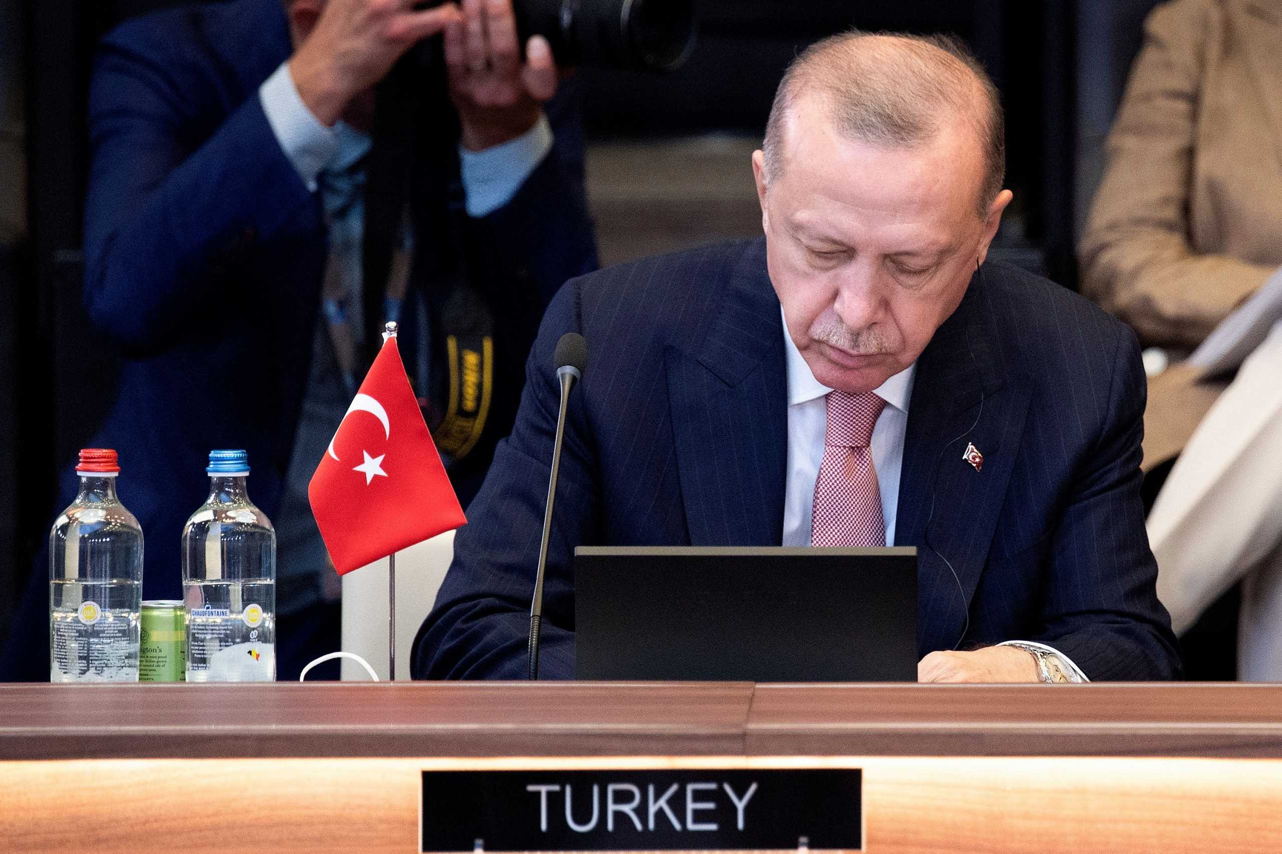 Turkey's President Tayyip Erdogan attends a plenary session at a NATO summit in Brussels, Belgium, June 14, 2021. Brendan Smialowski