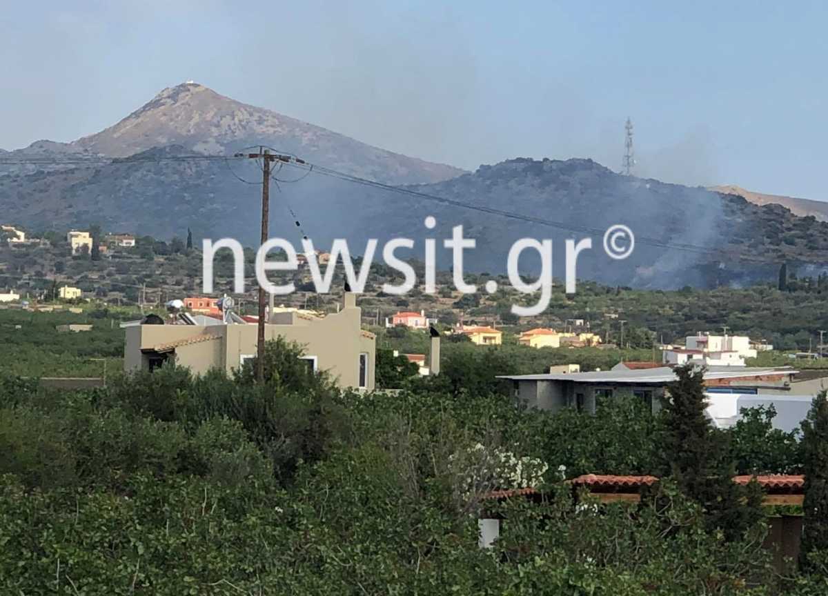 Φωτιά στην Αίγινα – Ανησυχία μην πλησιάσουν σπίτια οι φλόγες