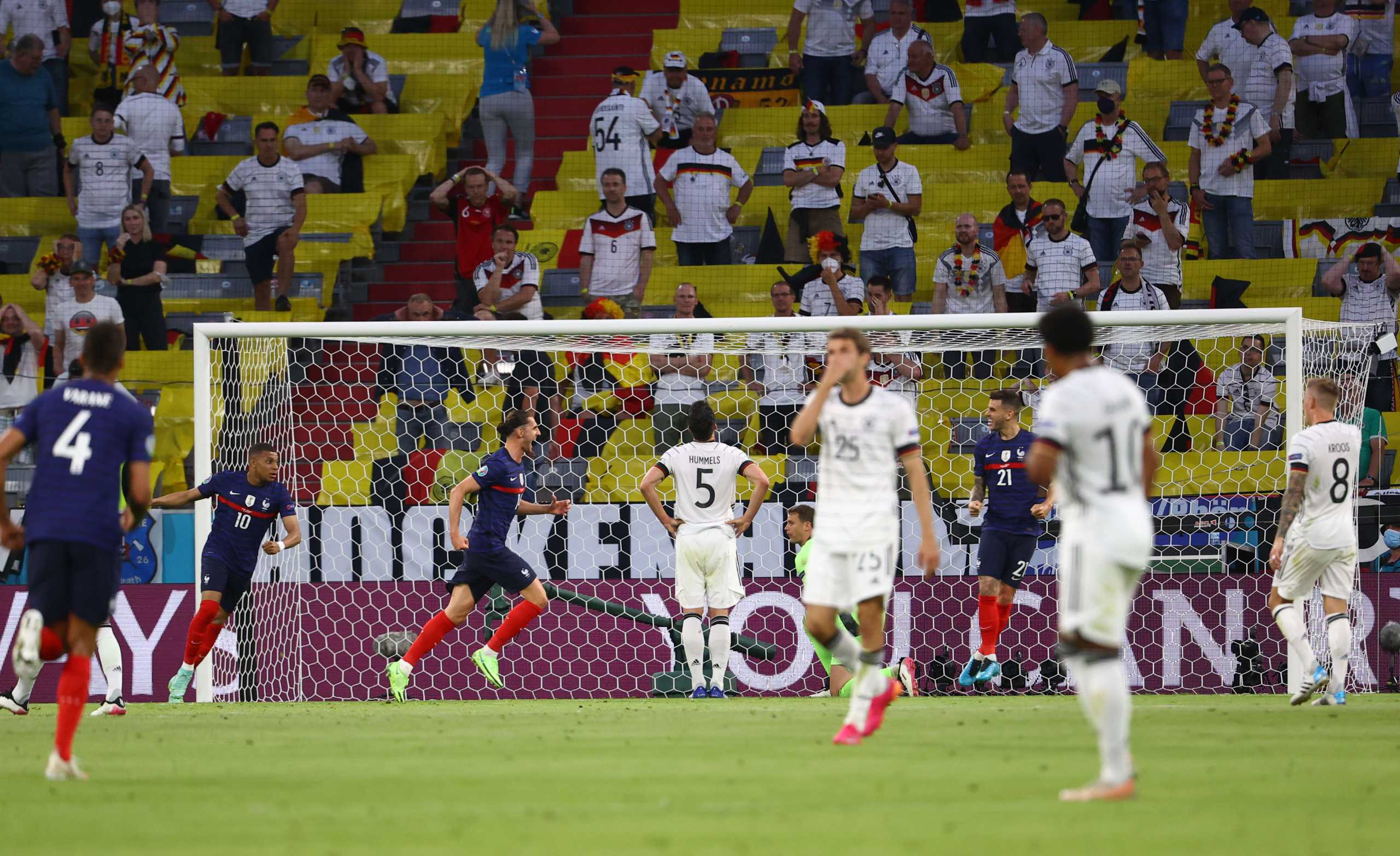Soccer Football - Euro 2020 - Group F - France v Germany - Football Arena Munich, Munich, Germany - June 15, 2021 Germany's Mats Hummels reacts after scoring an own goal and the first for France Pool via REUTERS