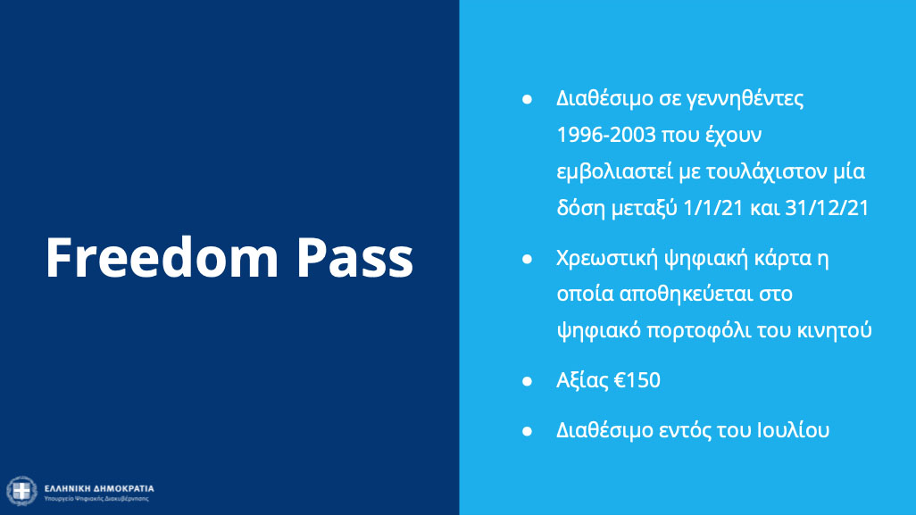 Freedom Pass: Η Κάρτα Ελευθερίας 150 ευρώ που θα αποκτούν οι εμβολιασμένοι έως 25 ετών  