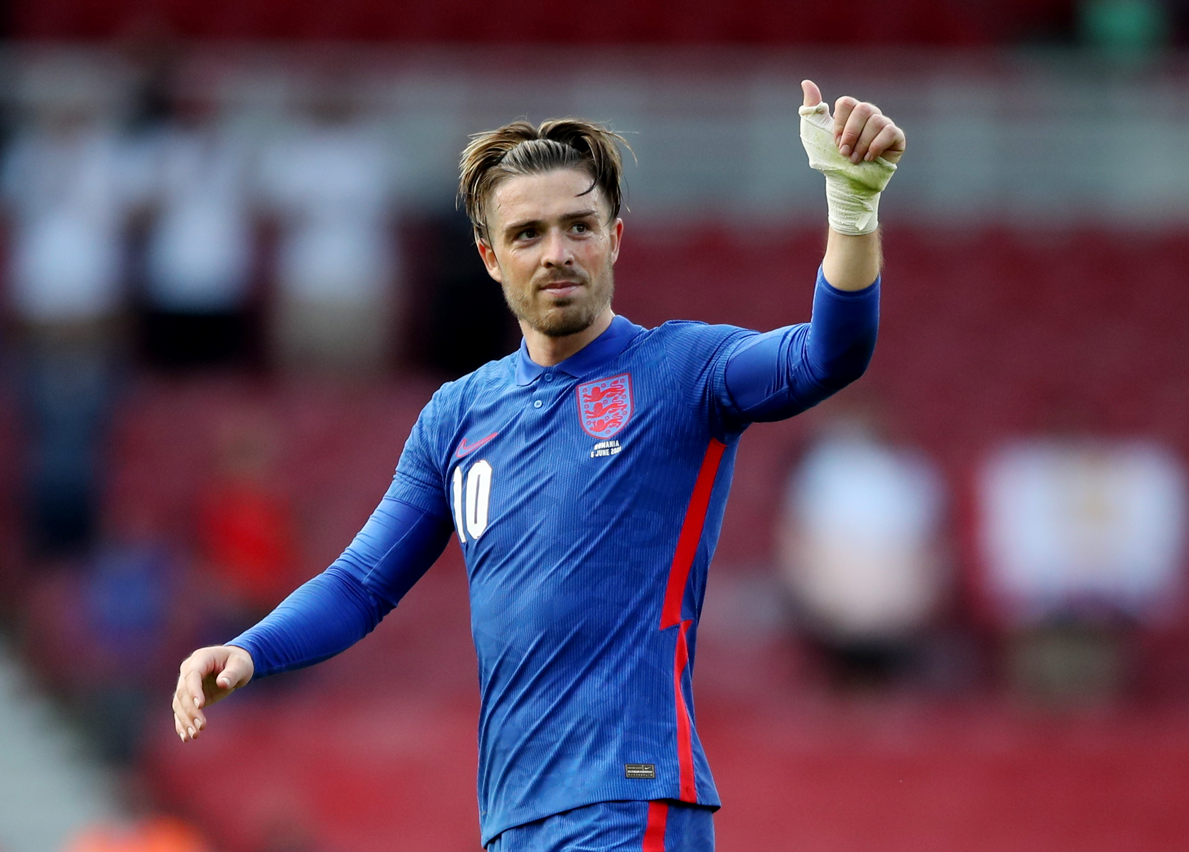 Soccer Football - International Friendly - England v Romania - Riverside Stadium, Middlesbrough, Britain - June 6, 2021 England's Jack Grealish gestures to the fans after the match Pool via REUTERS