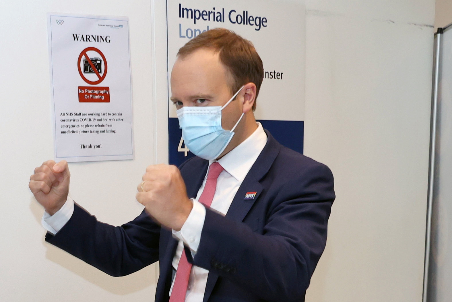 Britain's Health Secretary Matt Hancock gestures during a tour of Chelsea and Westminster hospital in London, Britain June 17, 2021. Steve Reigate