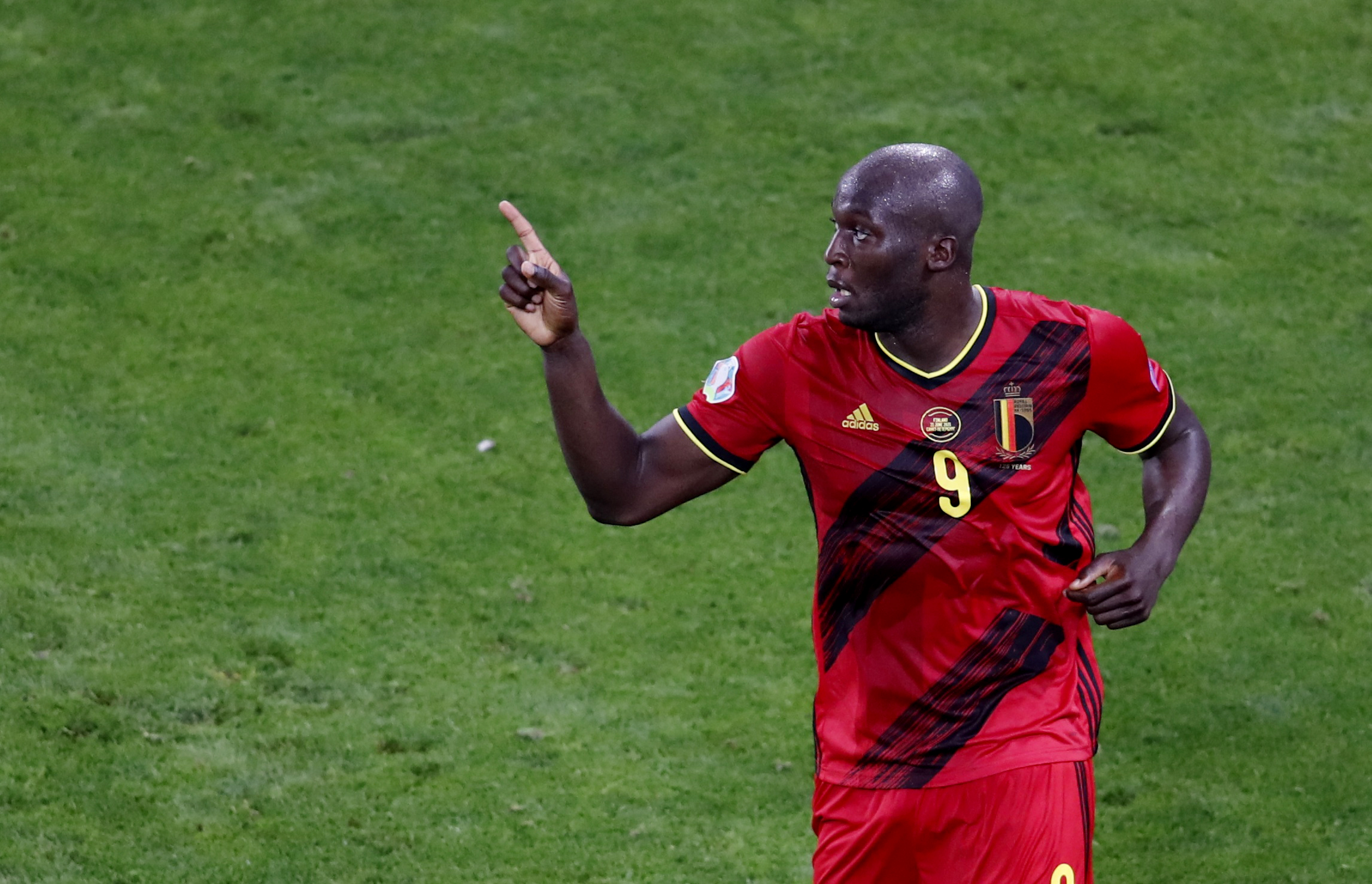 Soccer Football - Euro 2020 - Group B - Finland v Belgium - Saint Petersburg Stadium, Saint Petersburg, Russia - June 21, 2021 Belgium's Romelu Lukaku celebrates scoring their first goal before being disallowed by VAR Pool via REUTERS