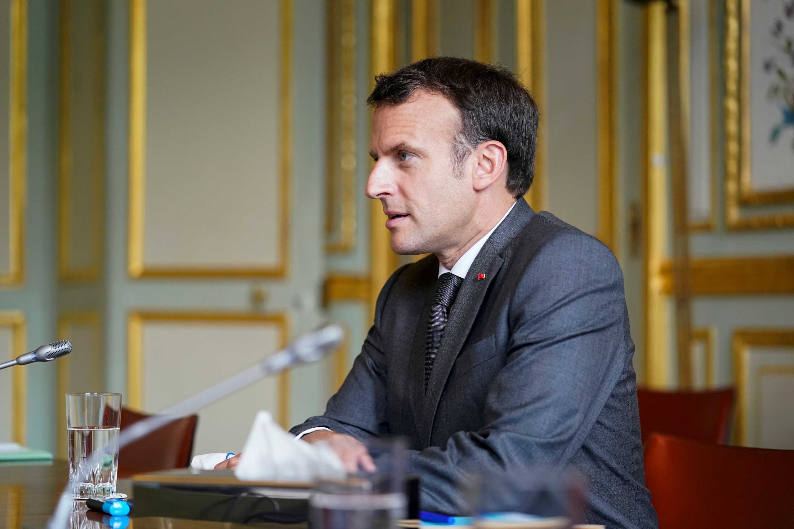 French President Emmanuel Macron speaks during a meeting with U.S. Secretary of State Antony Blinken at the Elysee Palace in Paris, France June 25, 2021. Andrew Harnik