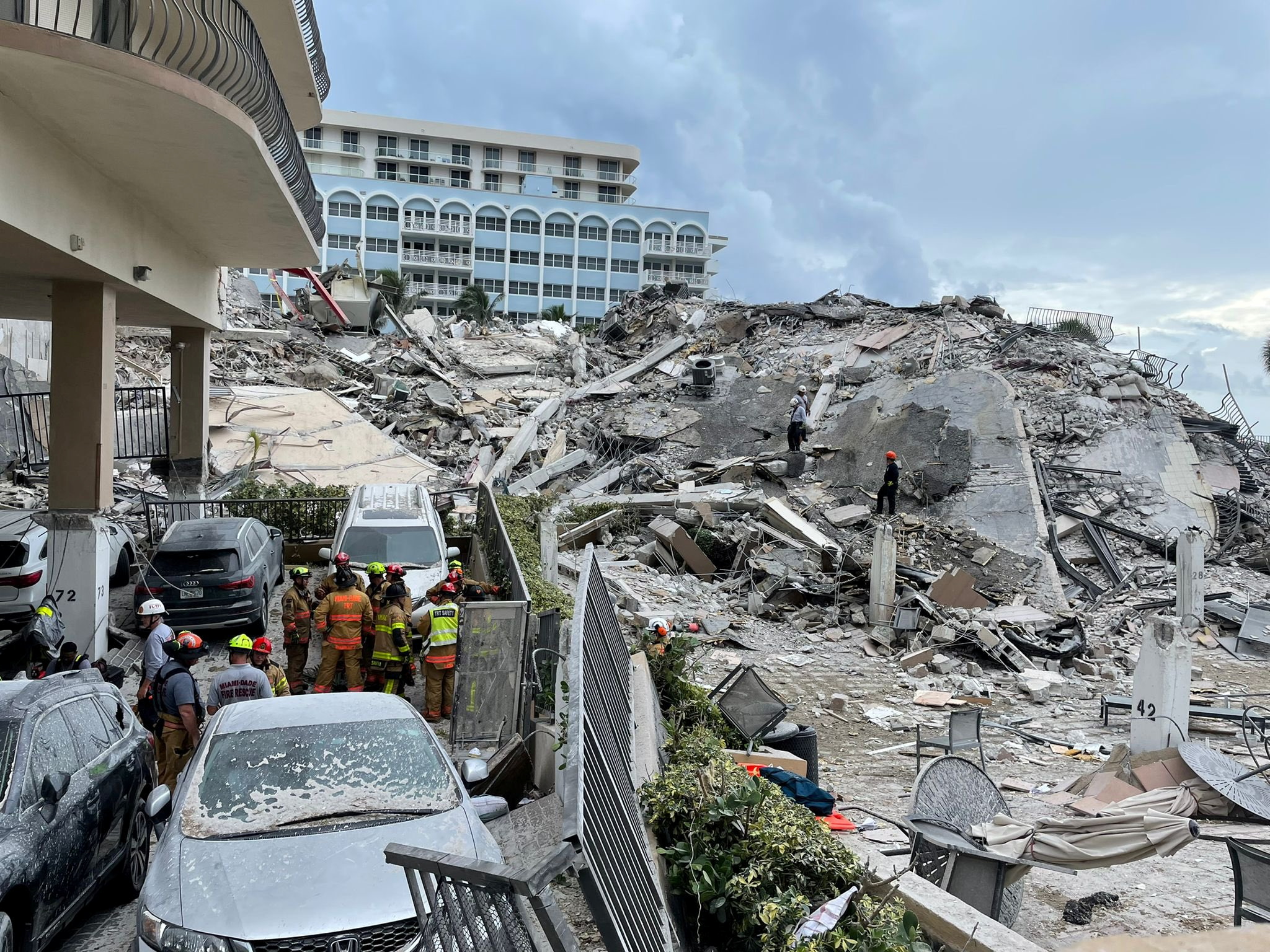 Emergency personnel continue to search at the site of a partially collapsed building in Surfside, near Miami Beach, Florida, U.S., June 25, 2021. Miami-Dade Fire Rescue Department