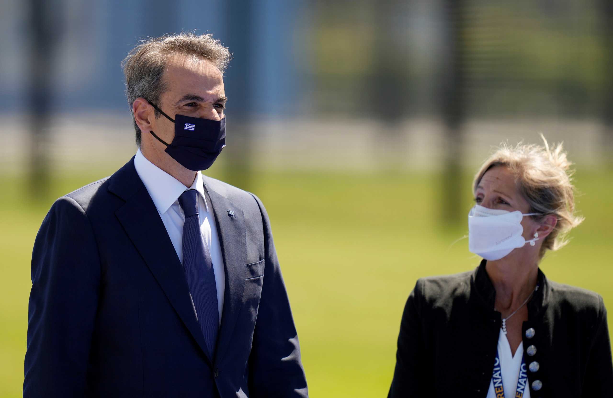 Greece's Prime Minister Kyriakos Mitsotakis arrives for the NATO summit at the Alliance's headquarters, in Brussels, Belgium, June 14, 2021. Francisco Seco