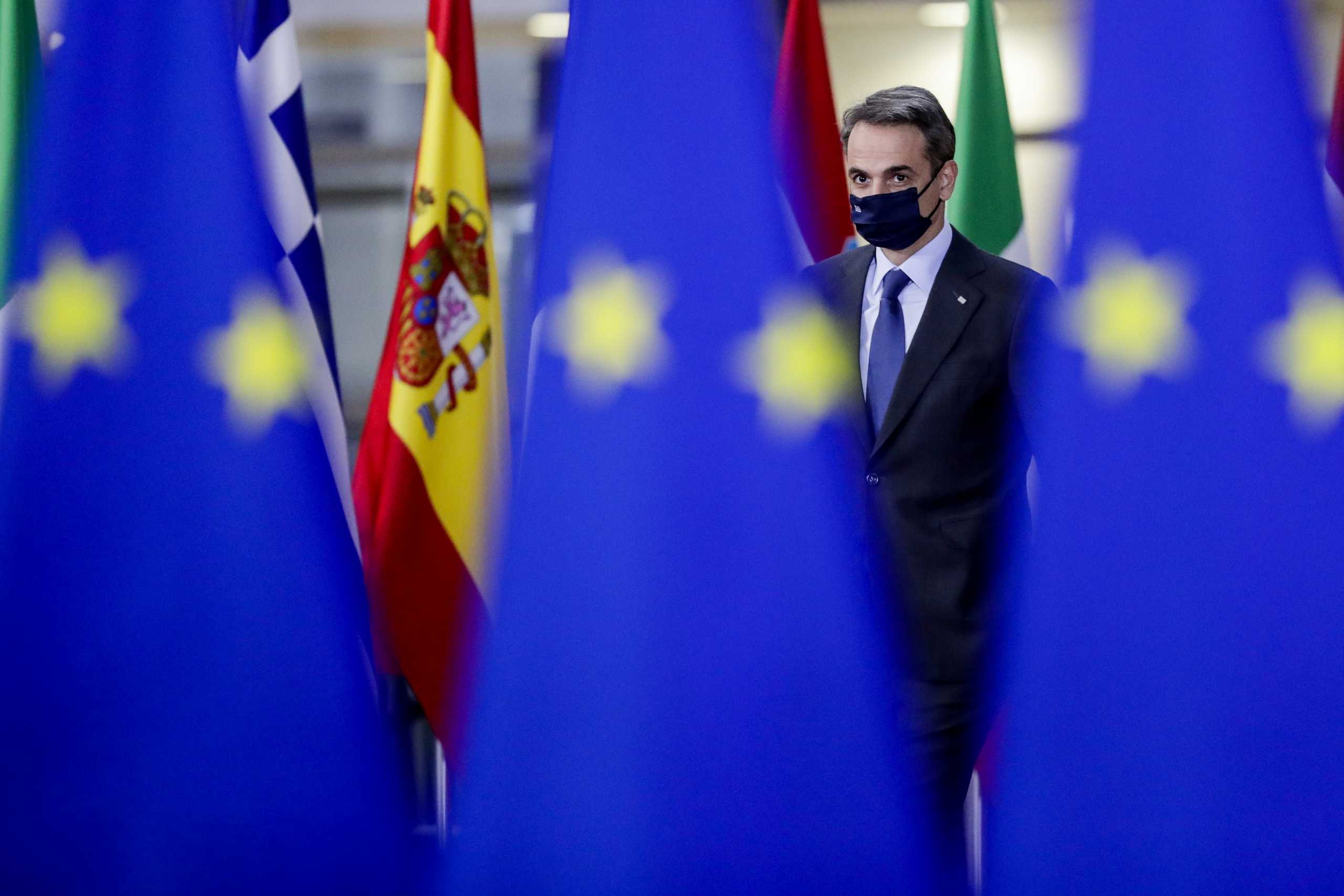Greece's Prime Minister Kyriakos Mitsotakis arrives for a face-to-face EU summit in Brussels, May 24, 2021. Olivier Hoslet