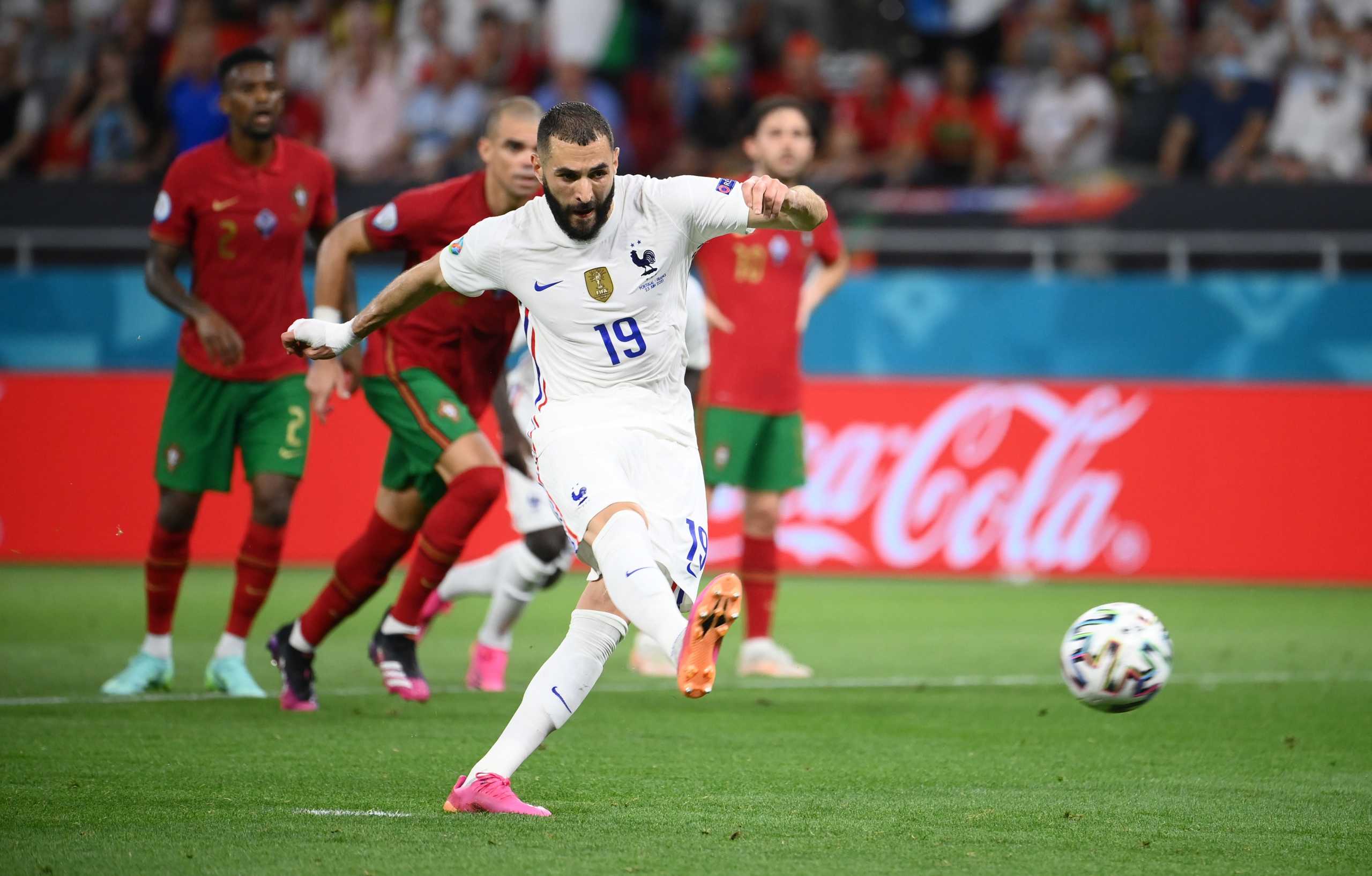 Soccer Football - Euro 2020 - Group F - Portugal v France - Puskas Arena, Budapest, Hungary - June 23, 2021 France's Karim Benzema scores their first goal from the penalty spot Pool via REUTERS