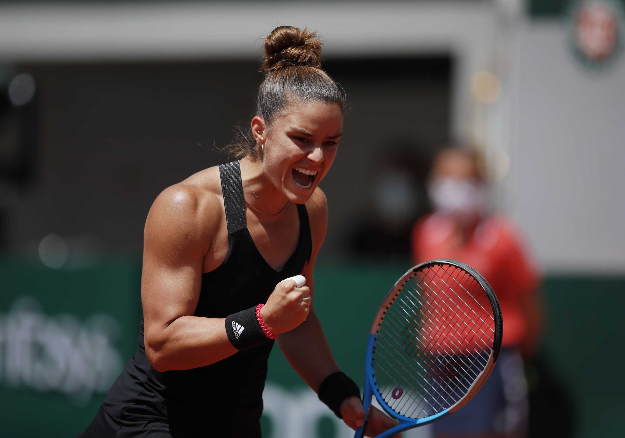 Tennis - French Open - Roland Garros, Paris, France - June 9, 2021  Greece's Maria Sakkari reacts during her quarter final match against Poland's Iga Swiatek REUTERS