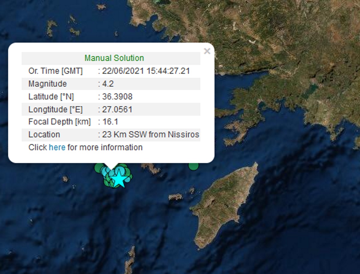 Σεισμός 4,2 ρίχτερ κοντά στη Νίσυρο