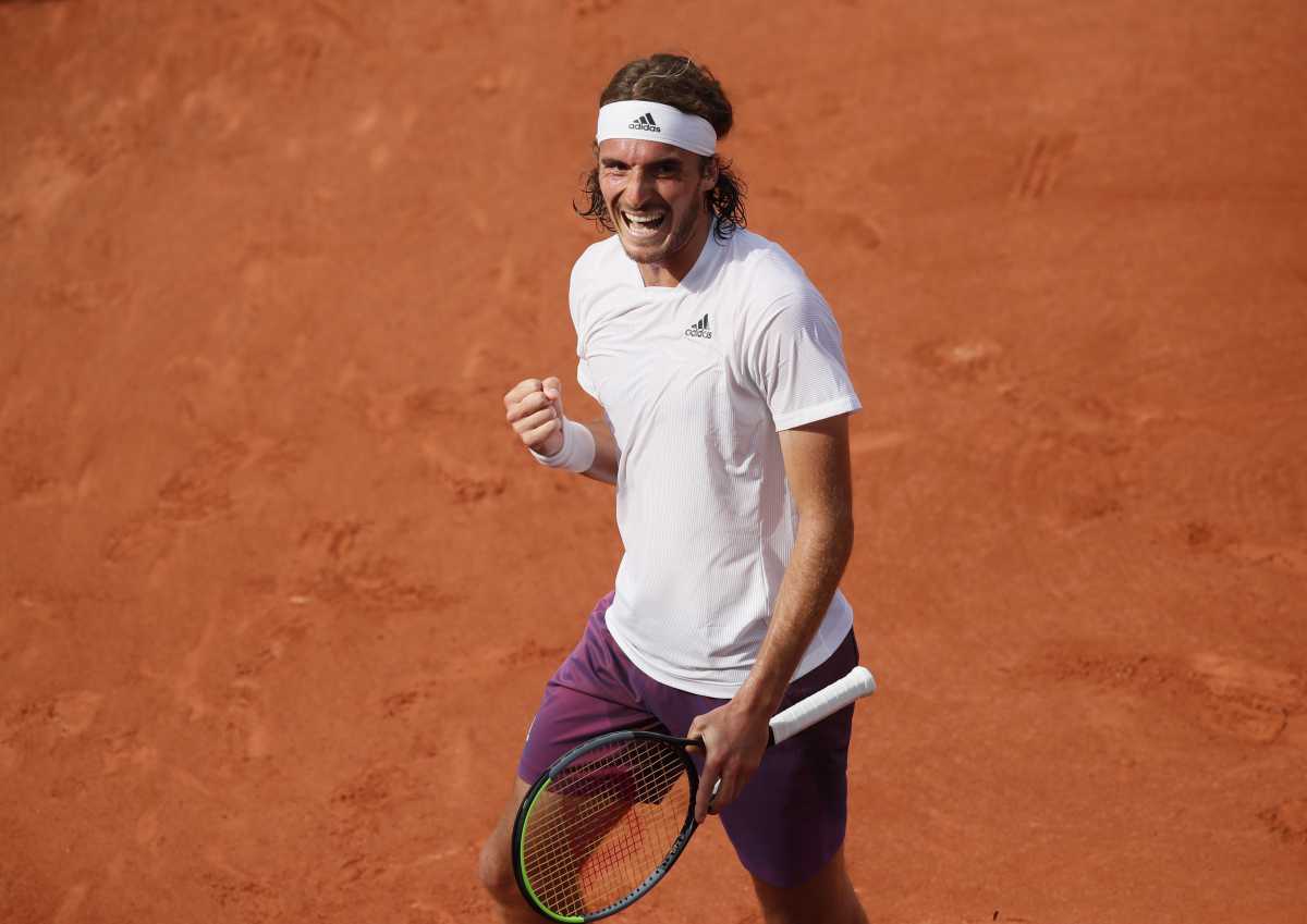 Tennis - French Open - Roland Garros, Paris, France - June 2, 2021 Greece's Stefanos Tsitsipas reacts during his second round match against Spain's Pedro Martinez REUTERS