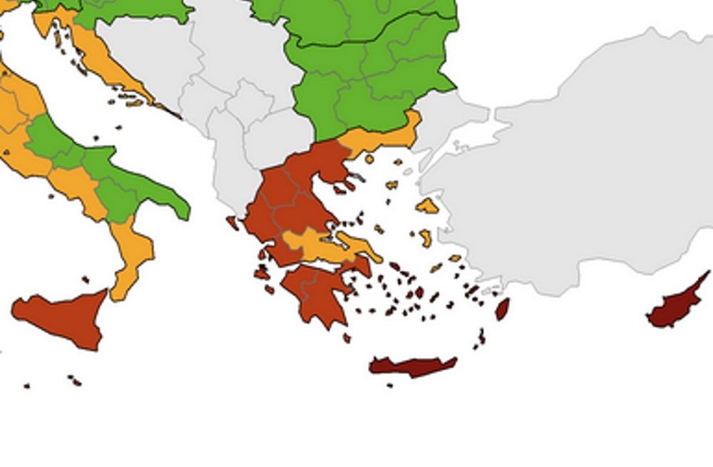 ECDC: Στο «κόκκινο» το μεγαλύτερο μέρος της Ελλάδας – Σε «βαθύ κόκκινο» νησιά Νοτίου Αιγαίου και Κρήτη