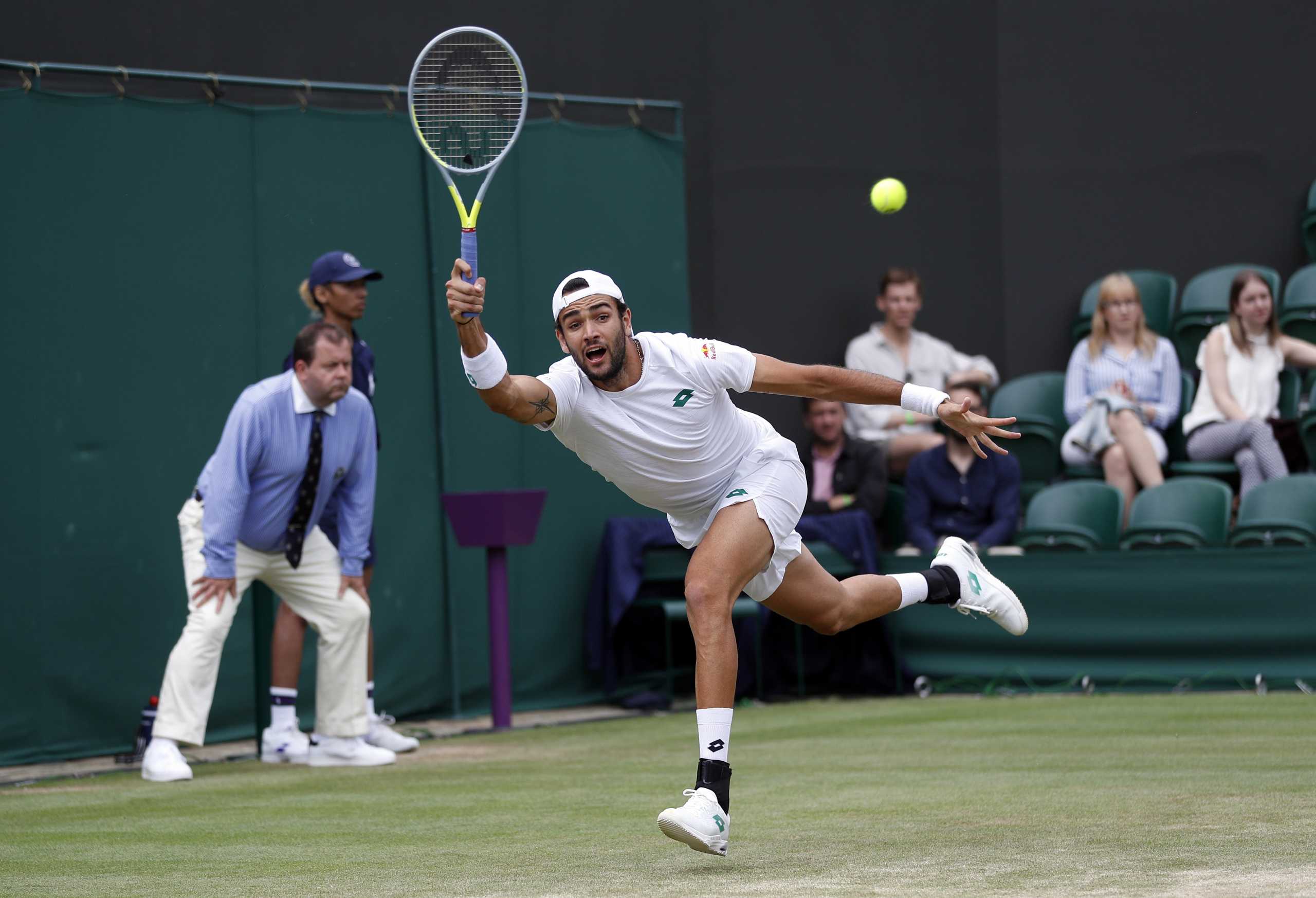 Tennis - Wimbledon - All England Lawn Tennis and Croquet Club, London, Britain - July 3, 2021 Italy's Matteo Berretini in action during his third round match against Slovenia's Aljaz Bedene REUTERS
