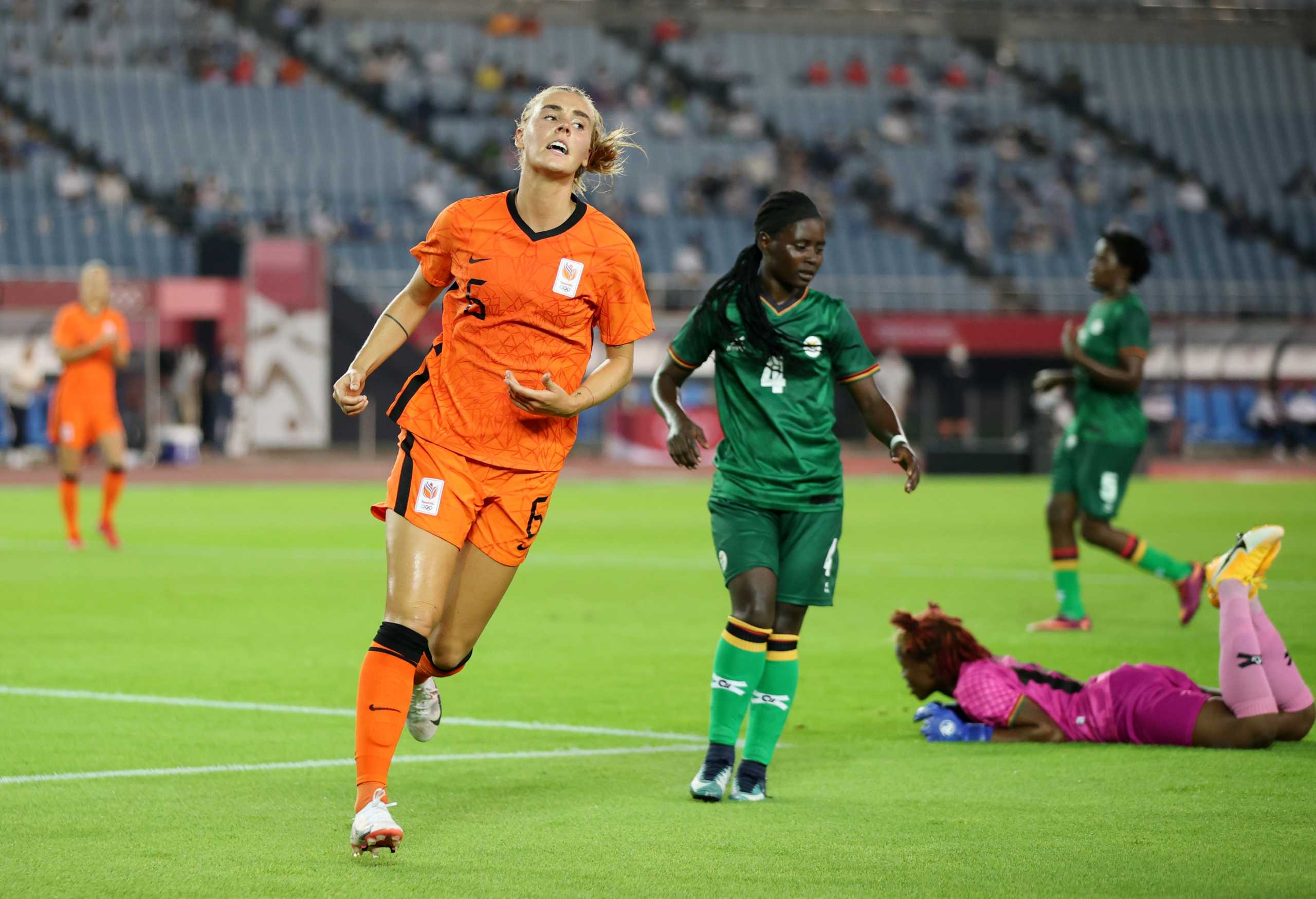 Tokyo 2020 Olympics - Soccer Football - Women - Group F - Zambia v Netherlands - Miyagi Stadium, Miyagi, Japan - July 21, 2021. Jill Roord of the Netherlands celebrates scoring their eighth goal REUTERS