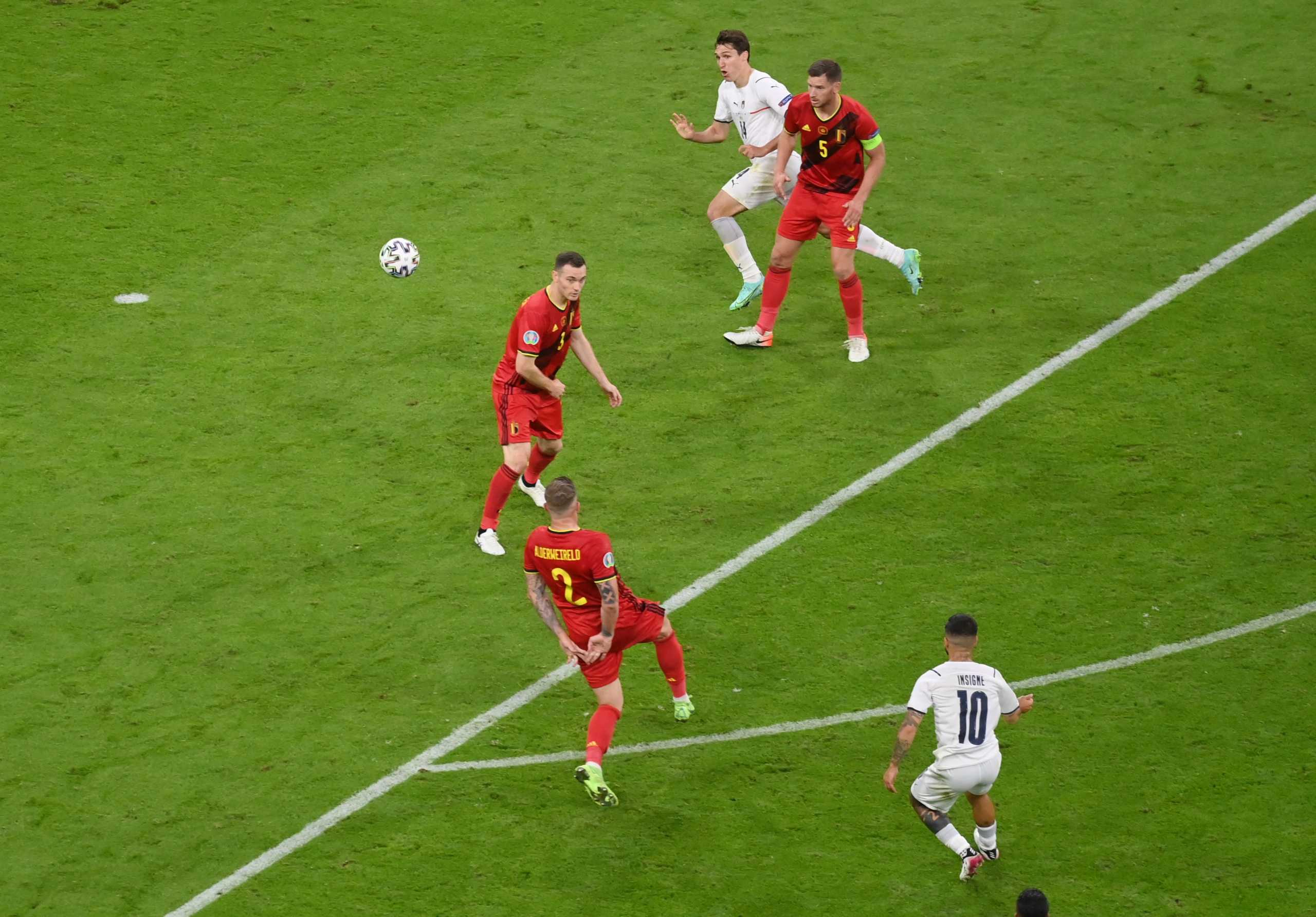 Soccer Football - Euro 2020 - Quarter Final - Belgium v Italy - Football Arena Munich, Munich, Germany - July 2, 2021 Italy's Lorenzo Insigne scores their second goal Pool via REUTERS