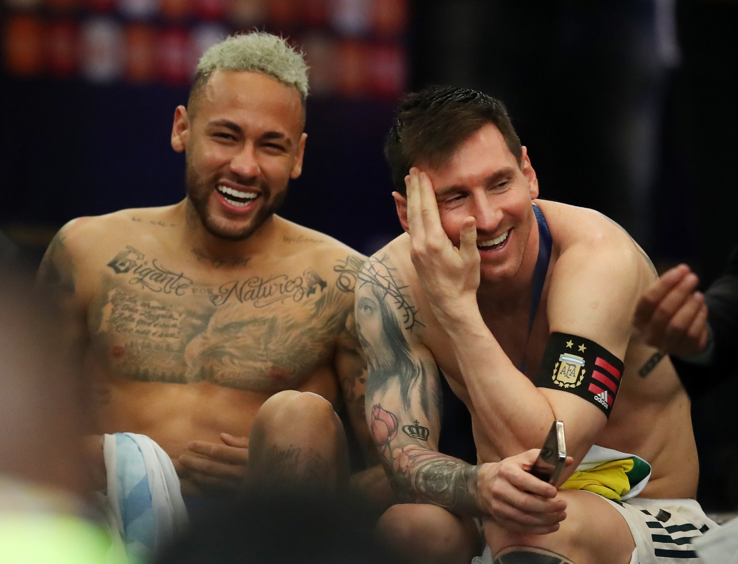 Soccer Football - Copa America  2021 - Final - Brazil v Argentina - Estadio Maracana, Rio de Janeiro, Brazil - July 10, 2021 Brazil's Neymar and Argentina's Lionel Messi after the match REUTERS