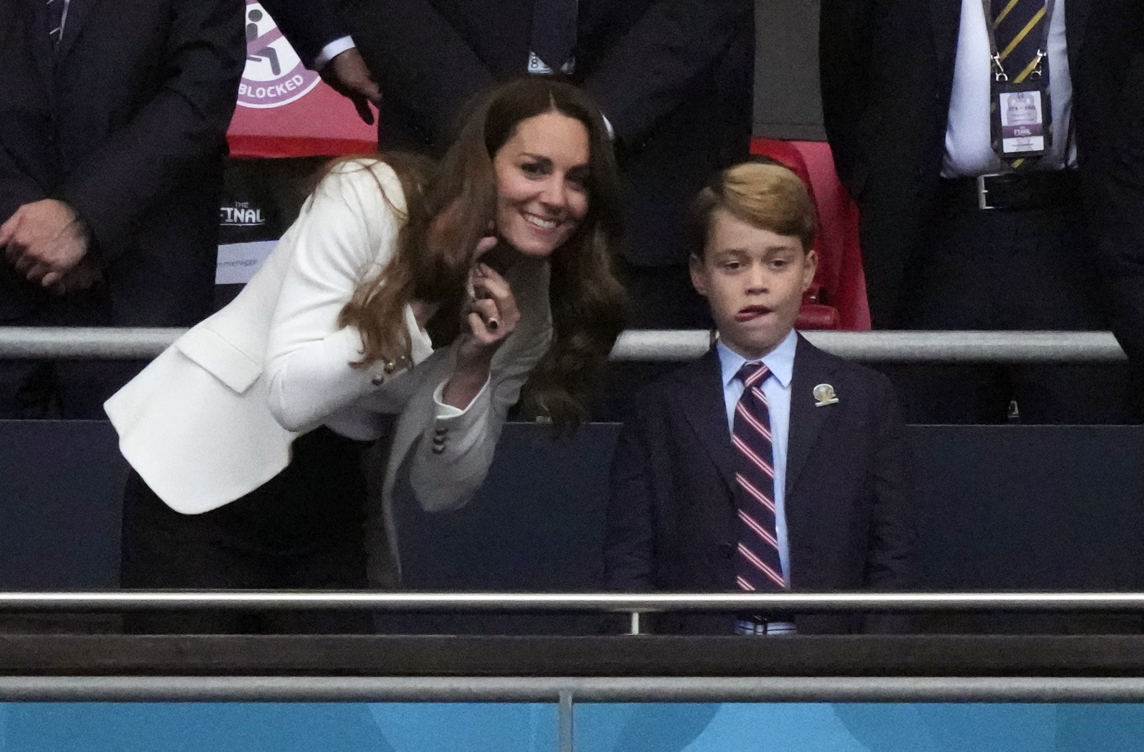 Soccer Football - Euro 2020 - Final - Italy v England - Wembley Stadium, London, Britain - July 11, 2021 Catherine, Duchess of Cambridge and Prince George in the stands before the match Pool via REUTERS