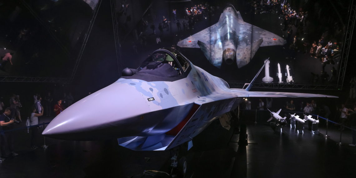 Checkmate, the new Sukhoi fifth-generation stealth fighter jet, is seen during an opening ceremony of the MAKS 2021 air show in Zhukovsky, outside Moscow, Russia, July 20, 2021.  REUTERS